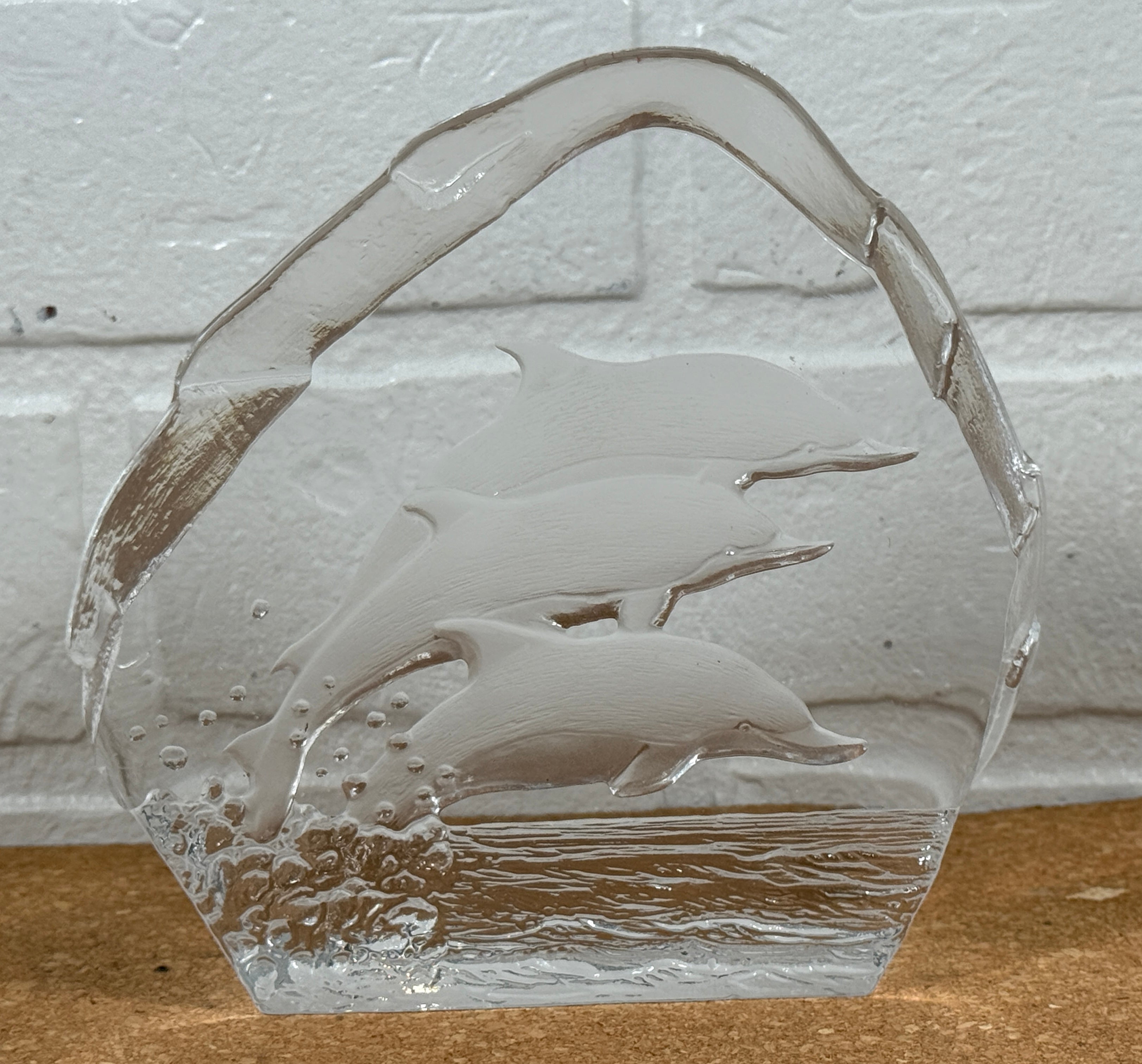 Bloc de cristal Nybro Sweden Dolphin – Presse-papier en cristal au plomb