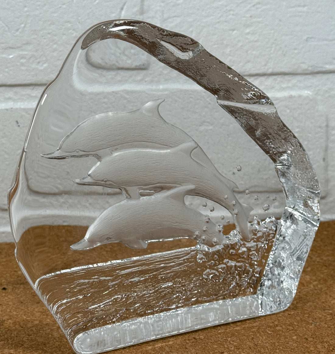 Bloc de cristal Nybro Sweden Dolphin – Presse-papier en cristal au plomb