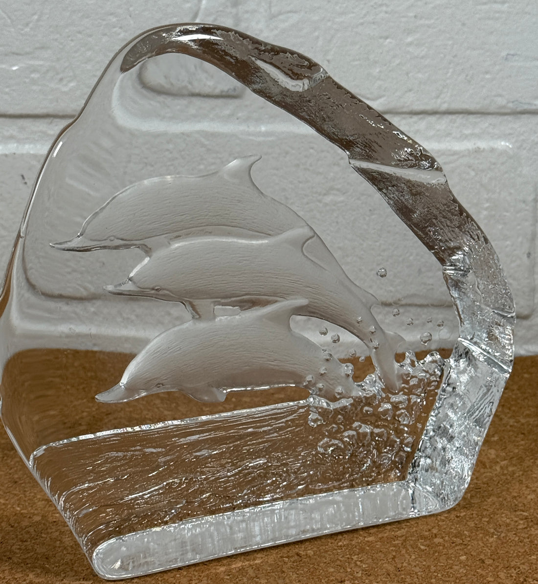 Bloc de cristal Nybro Sweden Dolphin – Presse-papier en cristal au plomb