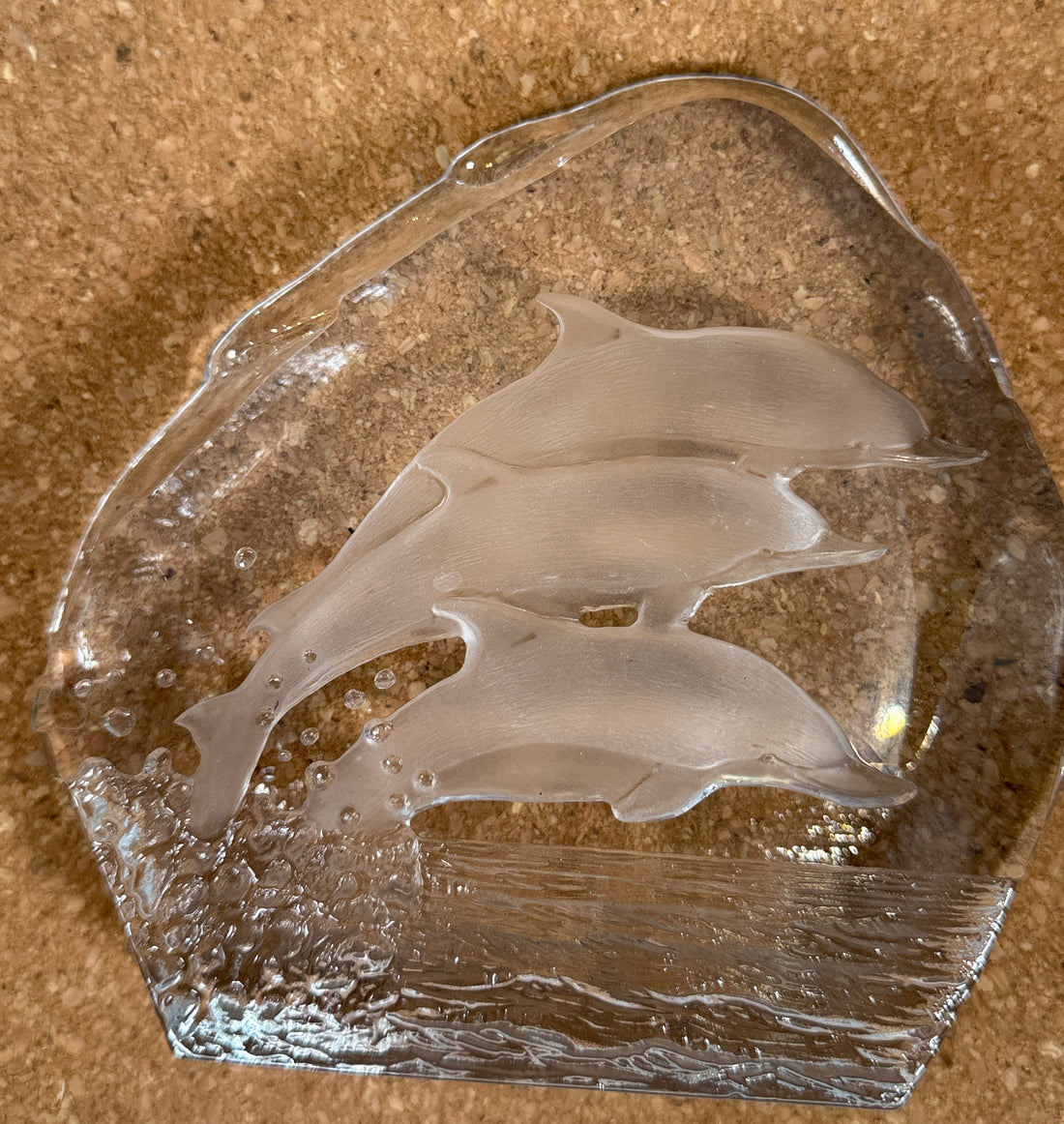 Bloc de cristal Nybro Sweden Dolphin – Presse-papier en cristal au plomb