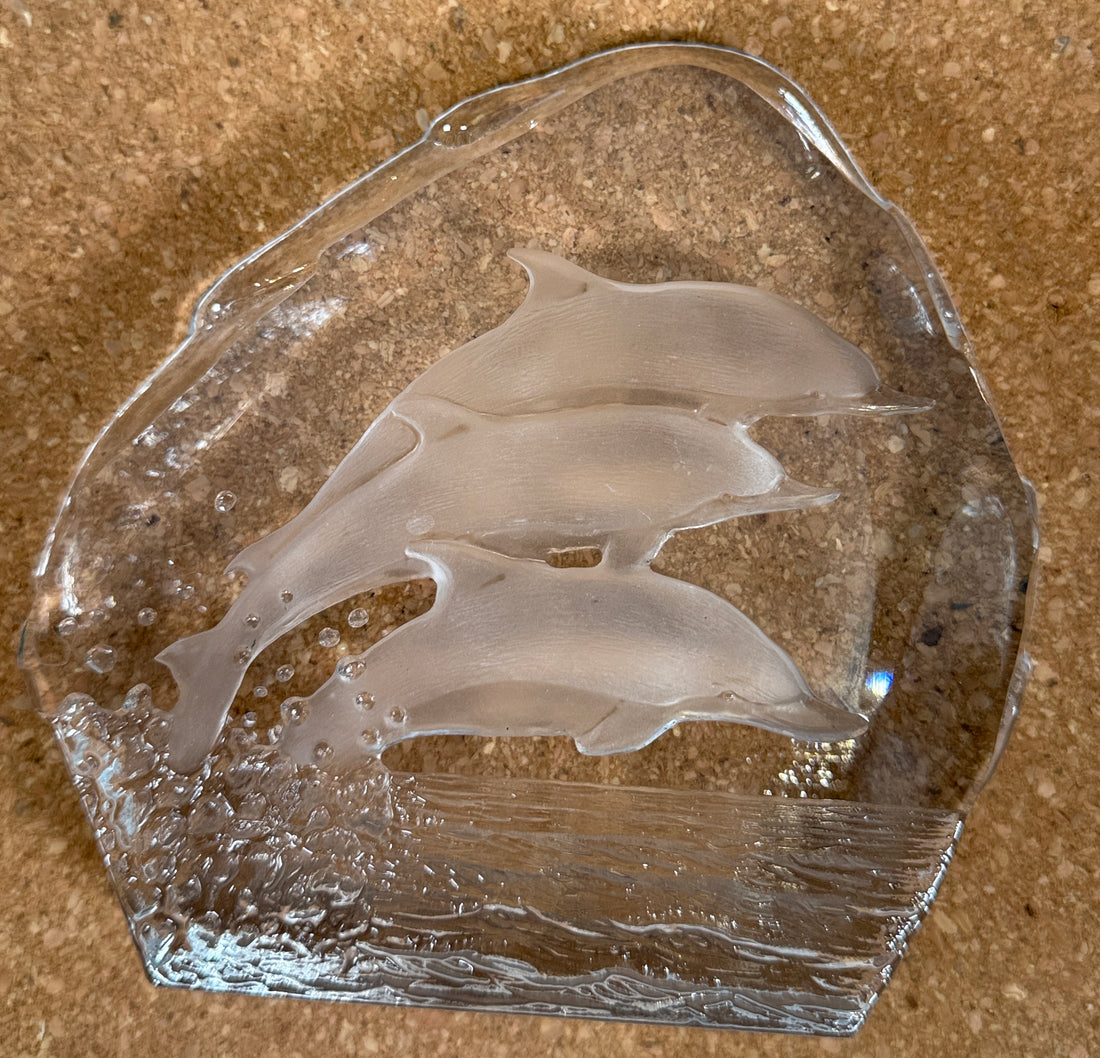 Bloc de cristal Nybro Sweden Dolphin – Presse-papier en cristal au plomb