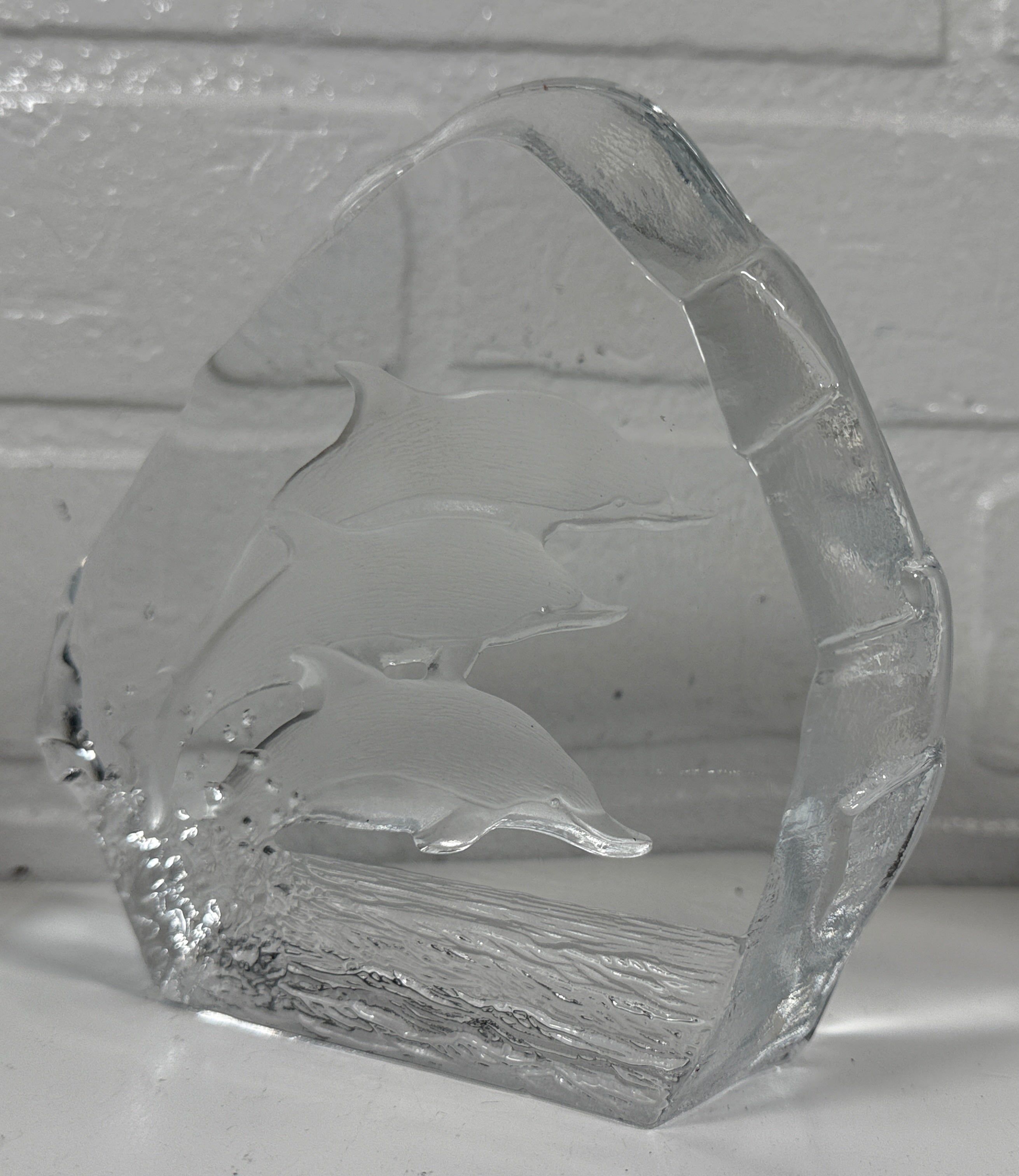 Bloc de cristal Nybro Sweden Dolphin – Presse-papier en cristal au plomb
