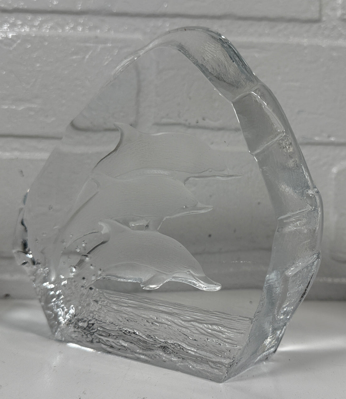 Bloc de cristal Nybro Sweden Dolphin – Presse-papier en cristal au plomb