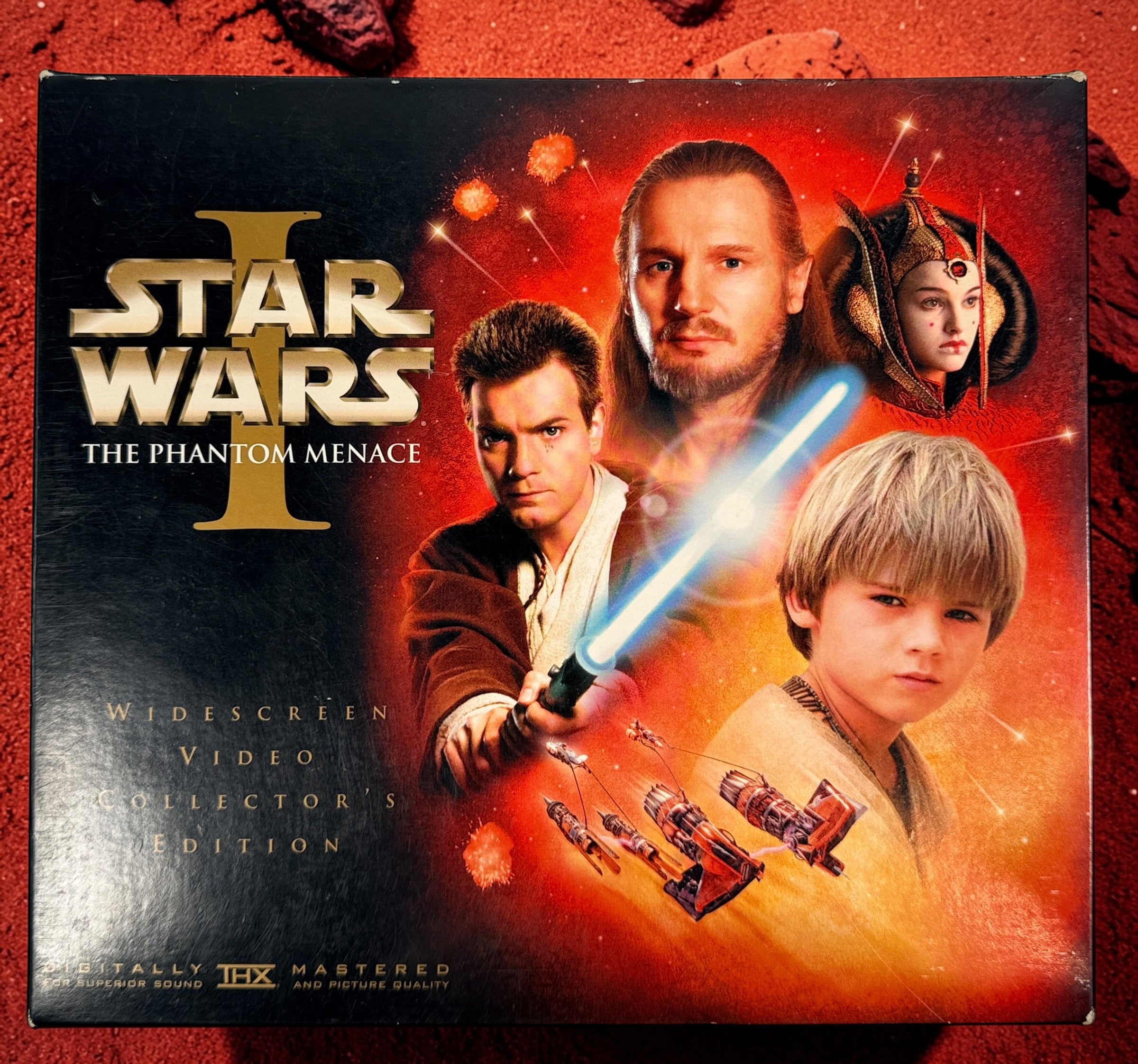 Star Wars Episode I The Phantom Menace Widescreen Collector’s Edition VHS with film strip collectible, booklet, and display box from the original 1999 release.