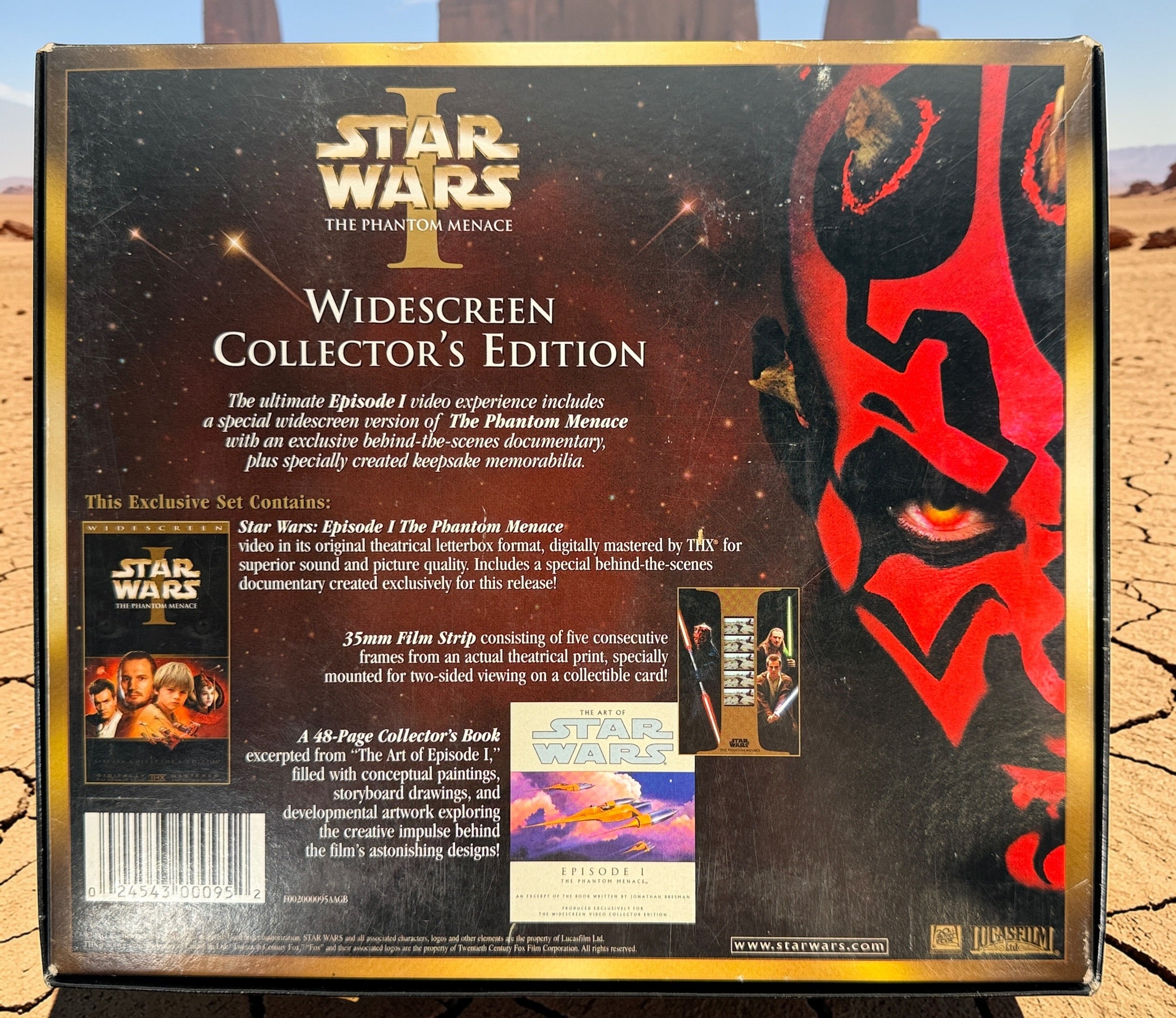 Star Wars Episode I The Phantom Menace Widescreen Collector’s Edition VHS with film strip collectible, booklet, and display box from the original 1999 release.