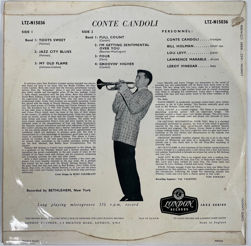 Conte Candoli, album éponyme, Cool Jazz, London Records, LTZ-N-15036, Angleterre