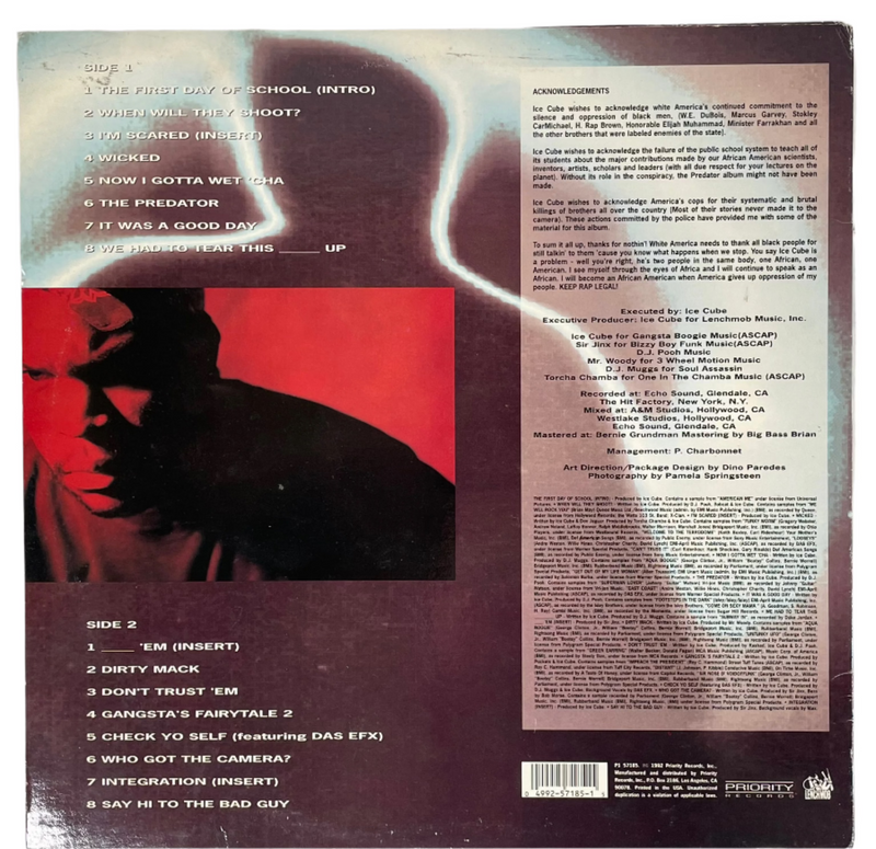 Ice Cube - The Predator LP 1992 Priority Records – P1 57185, G / F