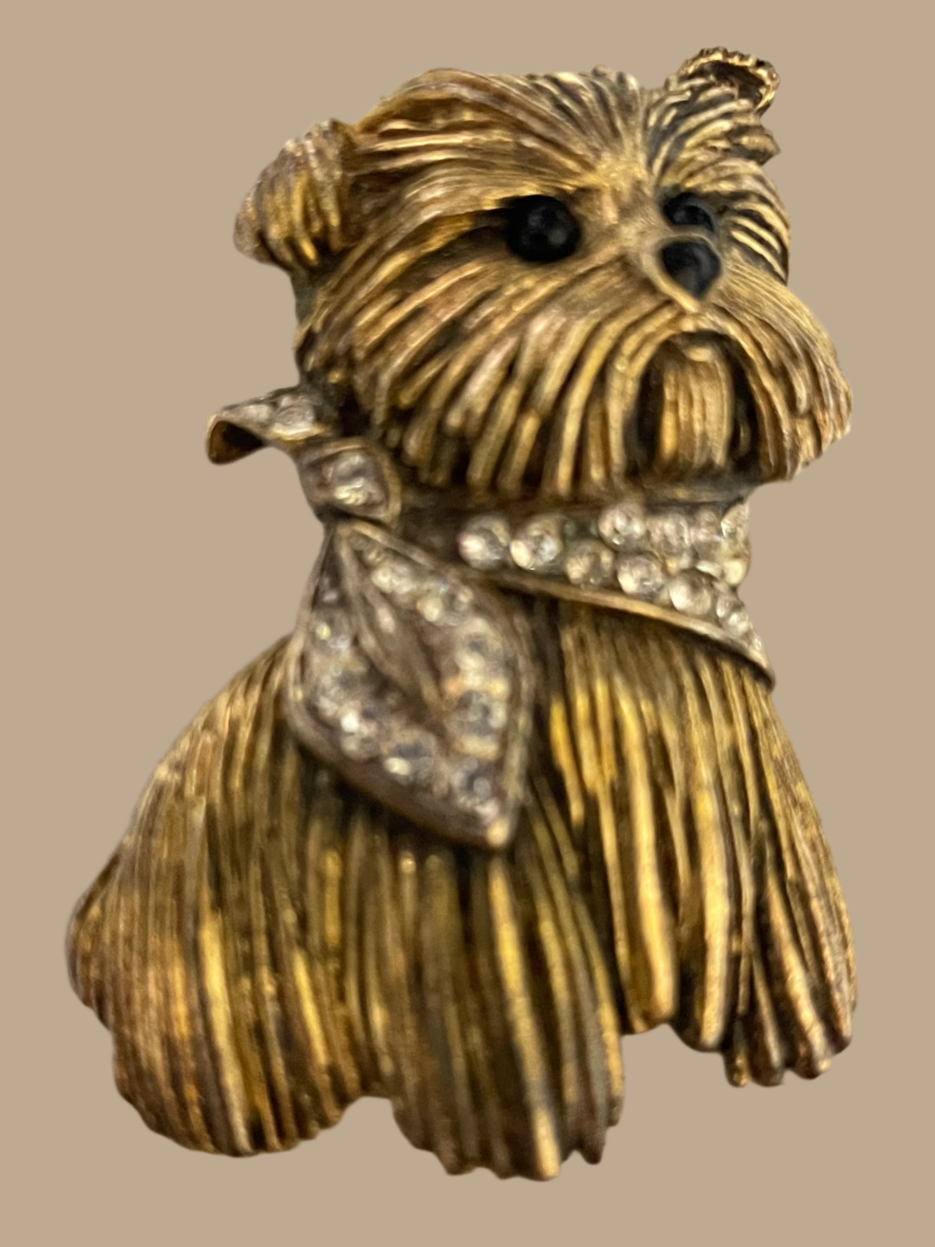 Carven Paris Vintage, Golden Terrier Dog Brooch with Rhinestones.
