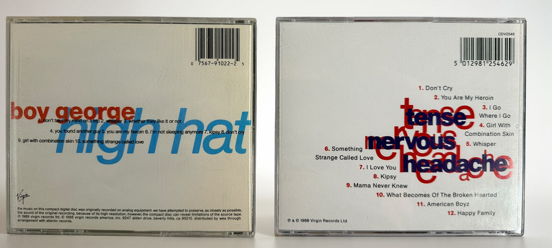 Boy George CD bundle featuring High Hat and Tense Nervous Headache on Virgin Records. Original late-1980s synth pop albums in very good condition.