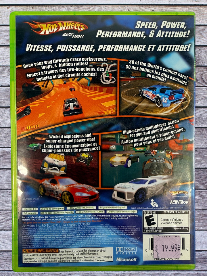 Hot Wheels Beat That Xbox 360 racing game by Activision. Complete with case and disc. Classic arcade Hot Wheels track racing with loops, power-ups and multiplayer fun.