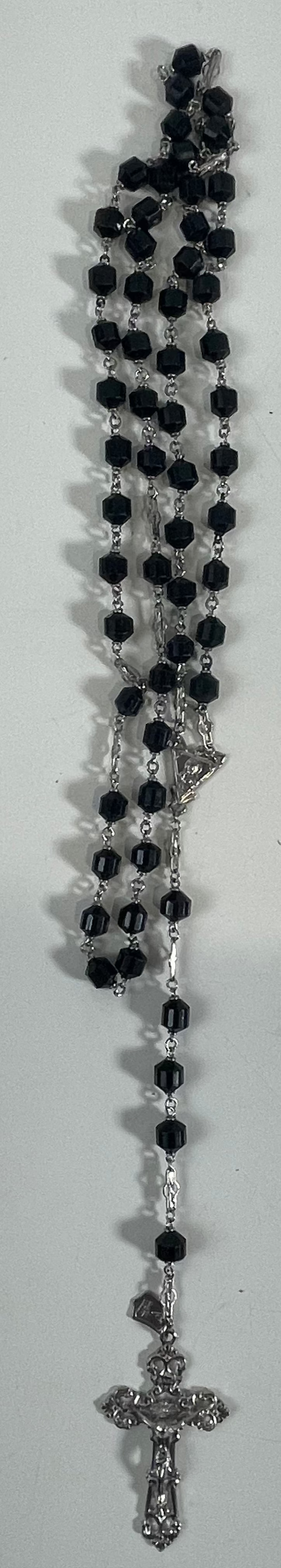 Collier, chapelet, spiritualité, religion, cristal noir, chapelet ~ argent sterling.