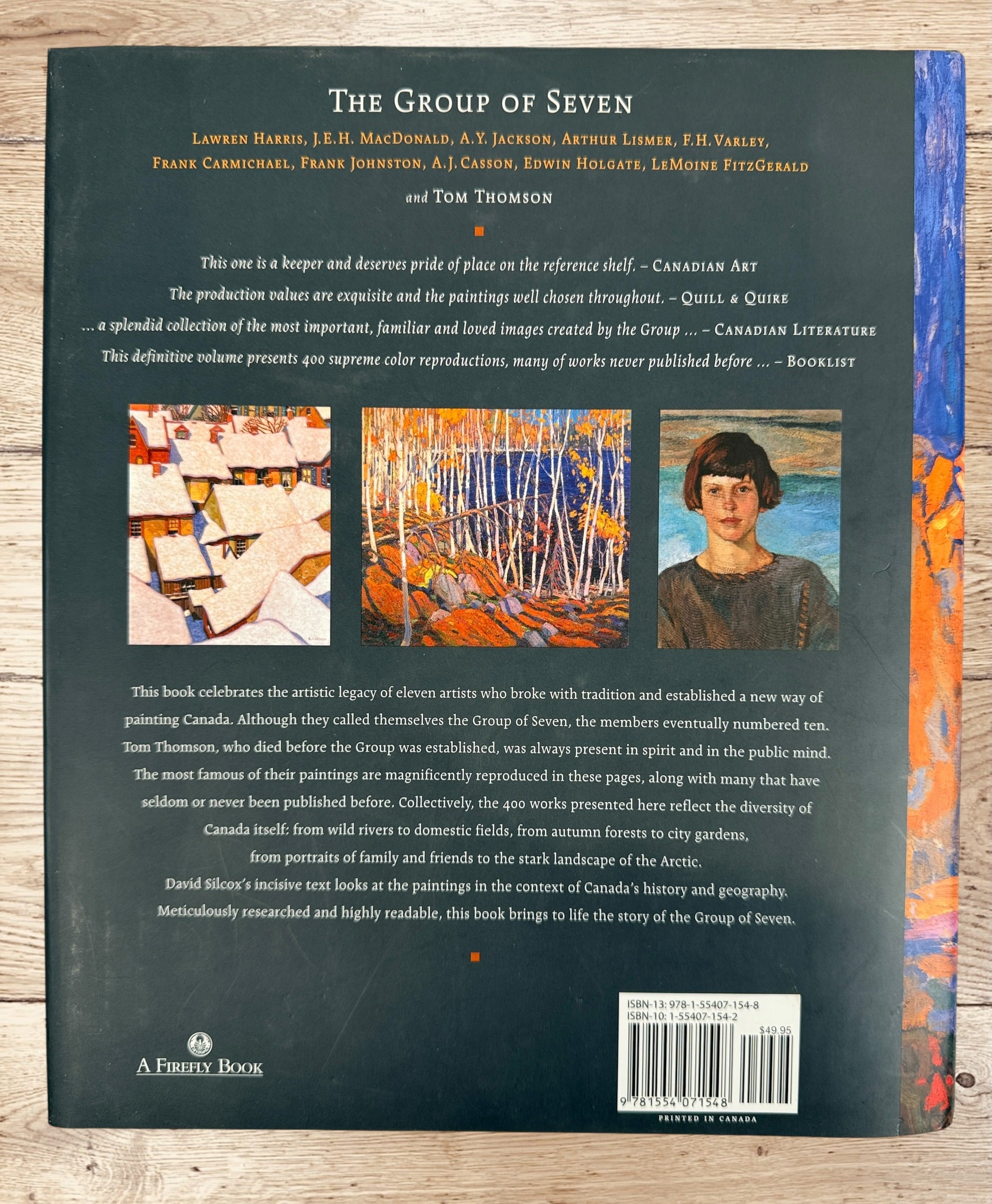 Large hardcover art book on the Group of Seven and Tom Thomson by David P. Silcox featuring 400 color reproductions of iconic Canadian landscape paintings.