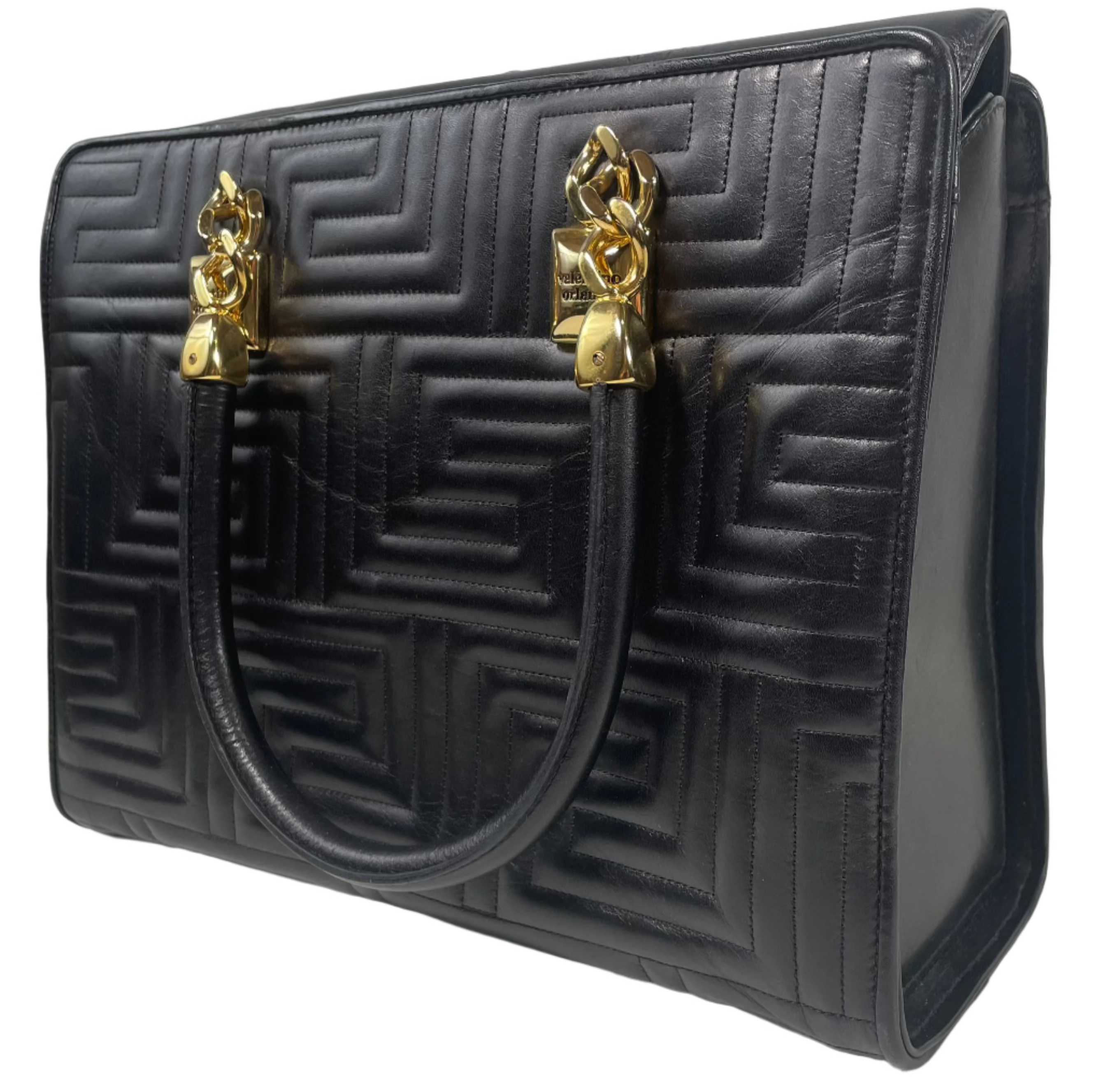 Valentino Orlandi Made In Italy Vintage Black Quilted Leather Bag