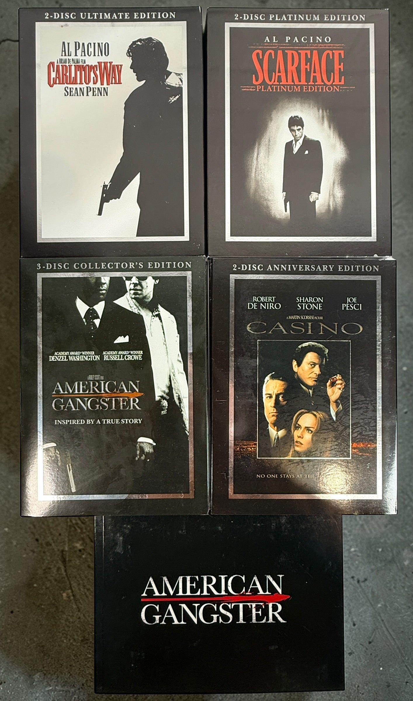 Universal Gangsters Ultimate Film Collection 9 disc DVD box set featuring Scarface Casino Carlitos Way and American Gangster collection