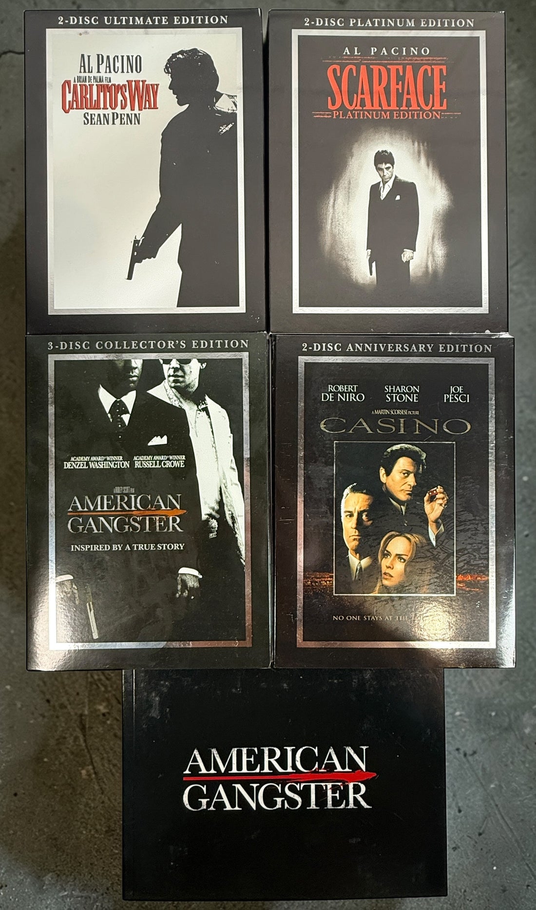 Universal Gangsters Ultimate Film Collection 9 disc DVD box set featuring Scarface Casino Carlitos Way and American Gangster collection