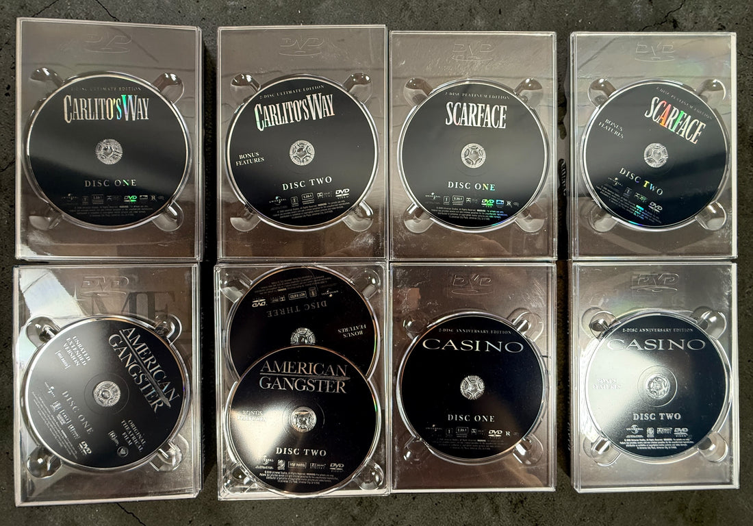 Universal Gangsters Ultimate Film Collection 9 disc DVD box set featuring Scarface Casino Carlitos Way and American Gangster collection
