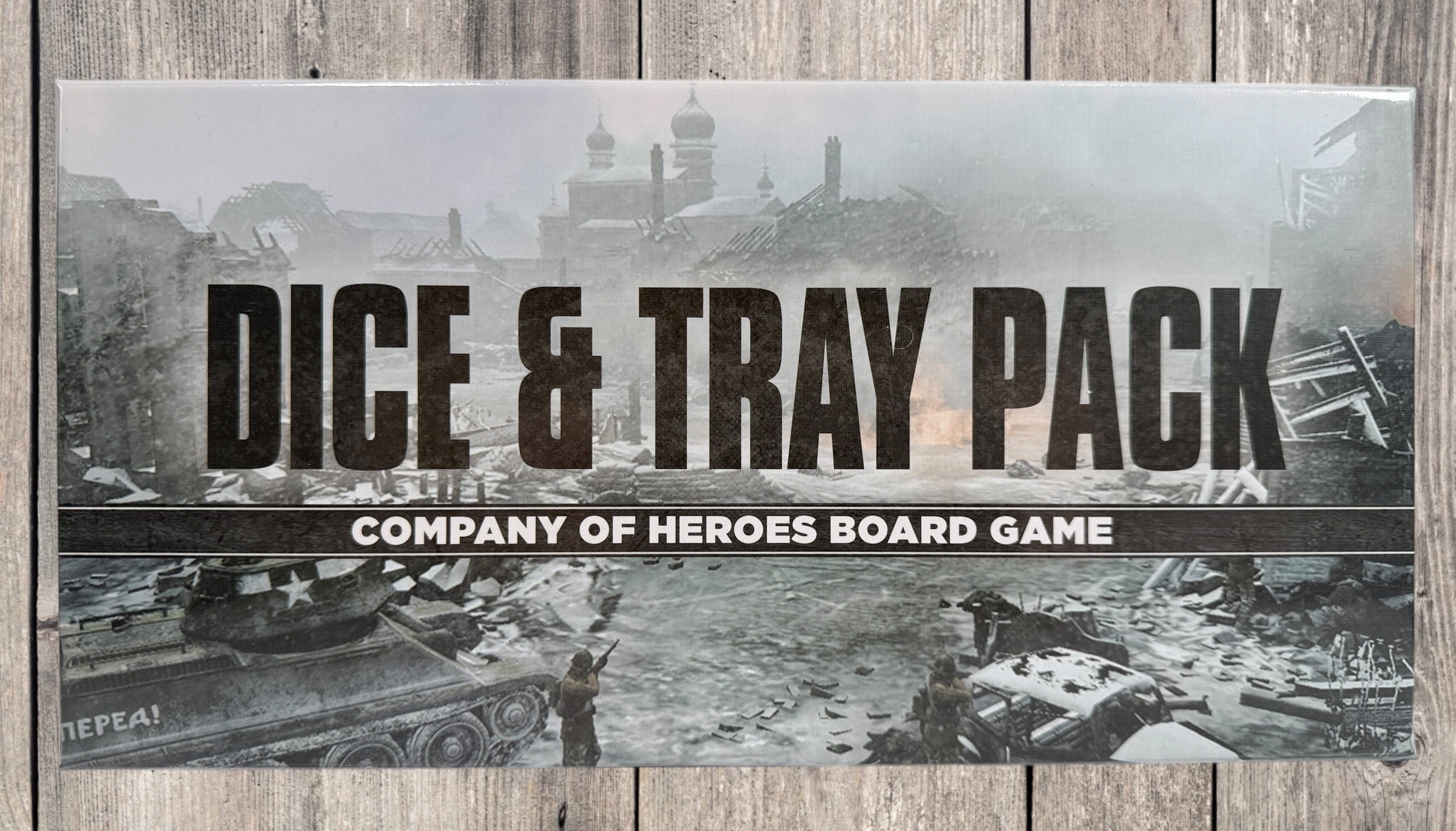 Company of Heroes Dice and Tray Pack expansion with extra faction dice, vehicle trays, and dice bag. Official board game accessory, new sealed condition.