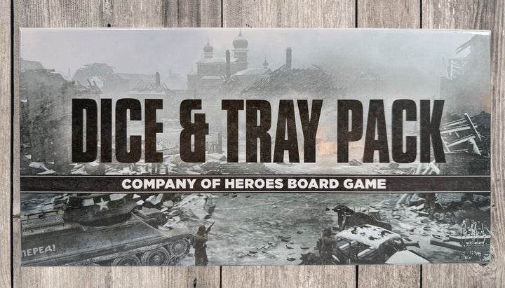 Company of Heroes Dice and Tray Pack expansion with extra faction dice, vehicle trays, and dice bag. Official board game accessory, new sealed condition.
