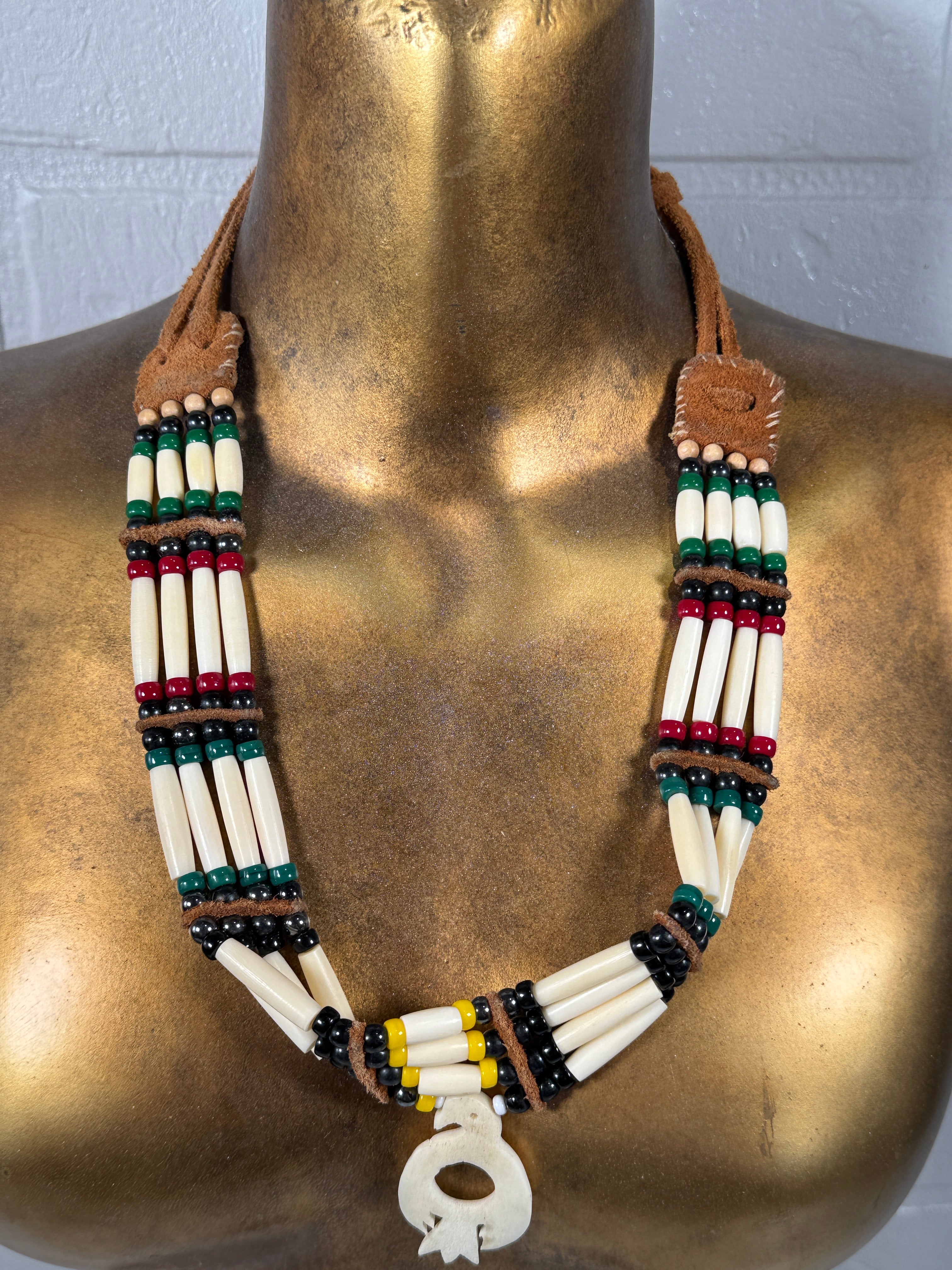 1970s Native Style Bone Bead Necklace & Bracelet Set