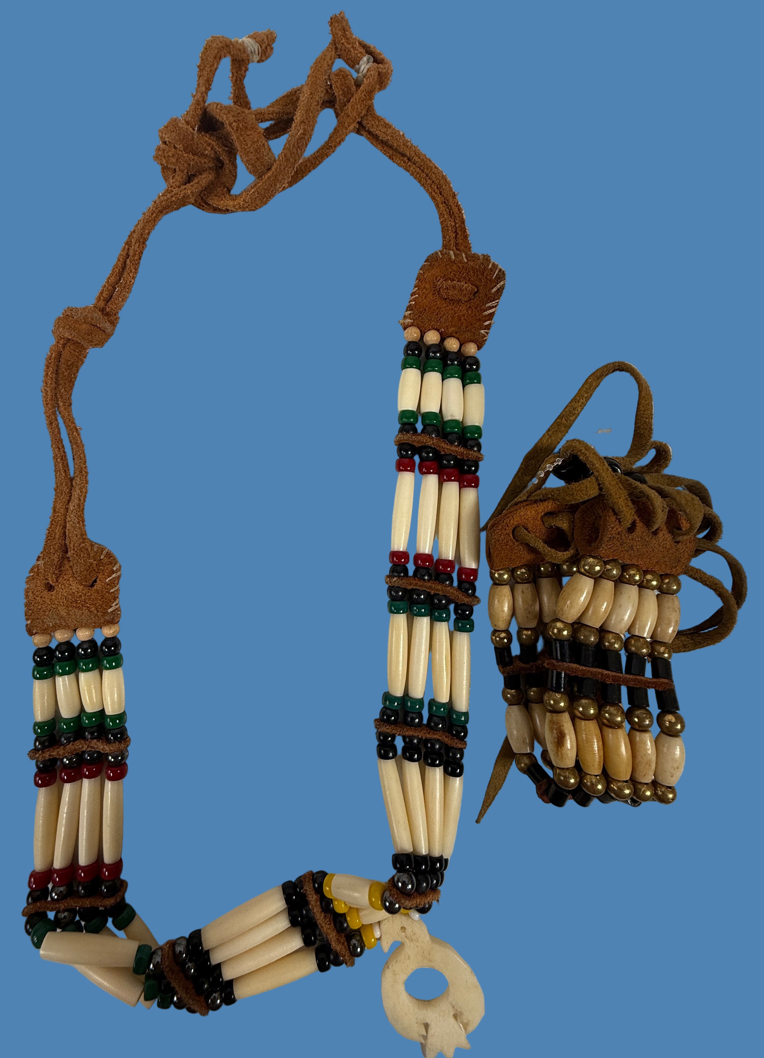 1970s Native Style Bone Bead Necklace & Bracelet Set