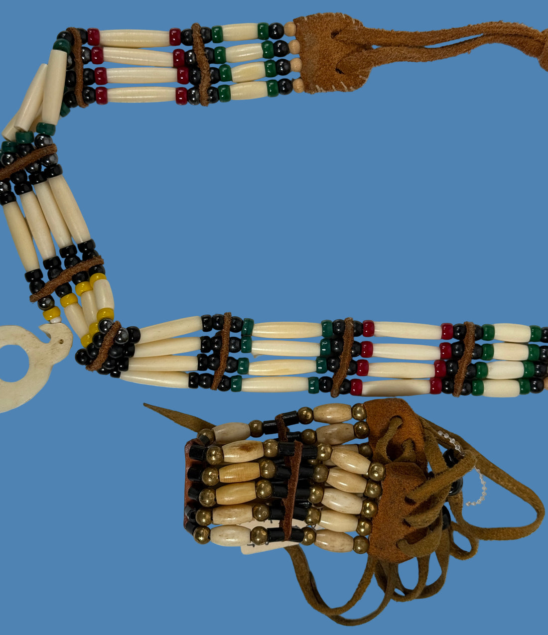 1970s Native Style Bone Bead Necklace & Bracelet Set