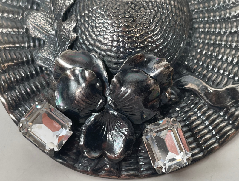 vintage Designer Ermani Bulatti Silver Tone Hat Broche