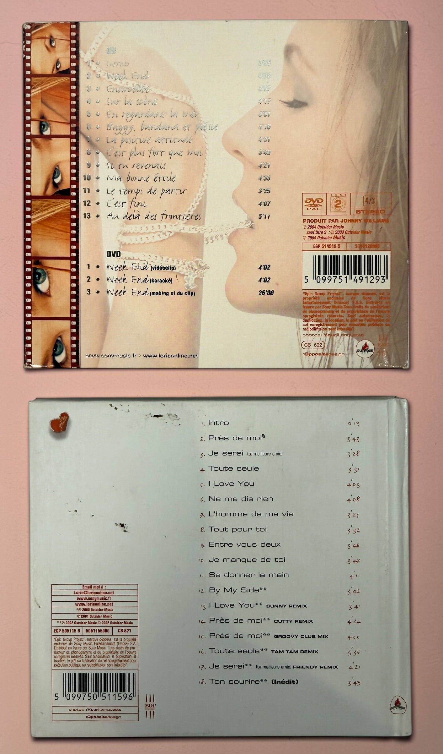 Lorie CD bundle with Pres De Toi and Attitudes including DVD. French pop classics from early 2000s with original cases and inserts.