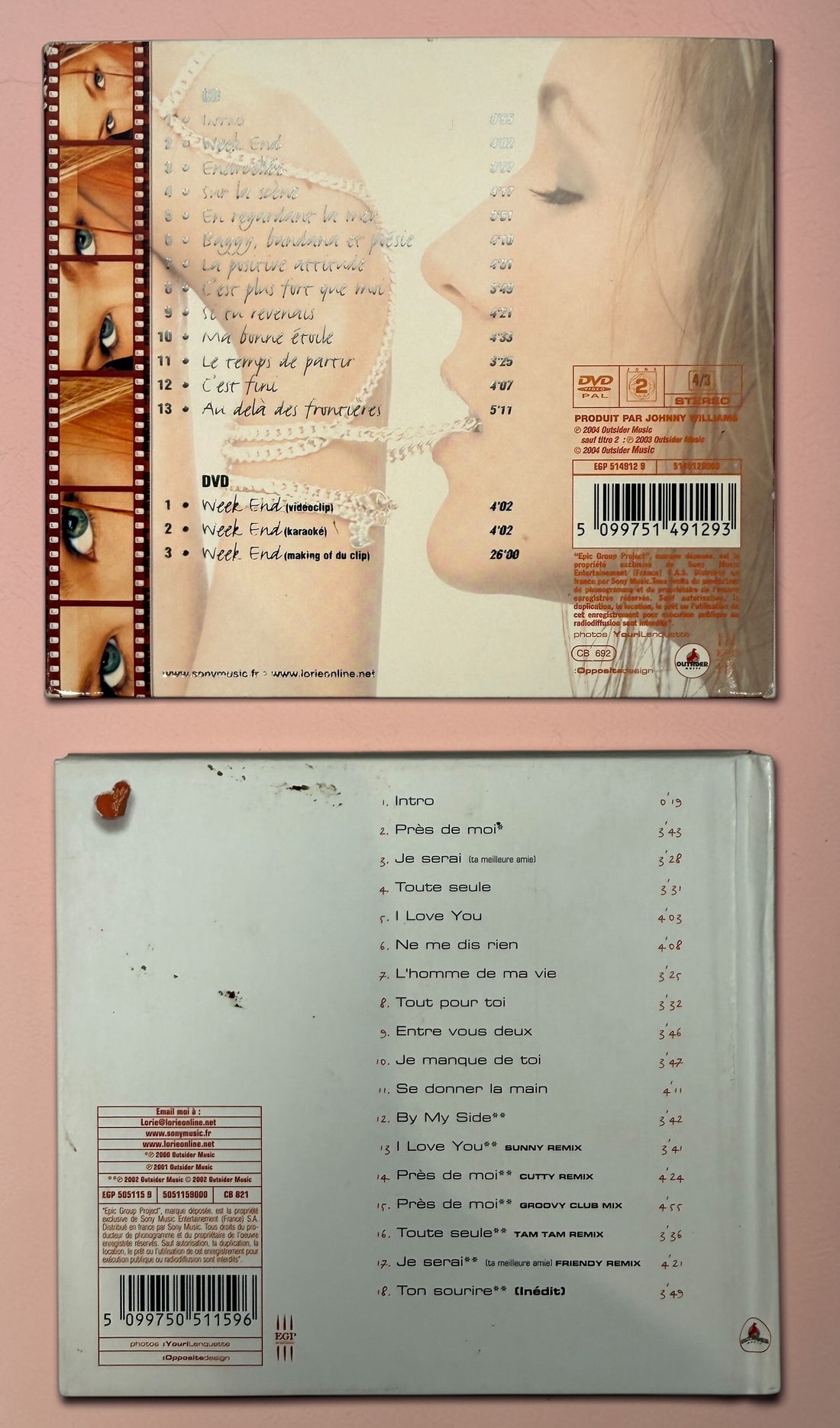 Lorie CD bundle with Pres De Toi and Attitudes including DVD. French pop classics from early 2000s with original cases and inserts.