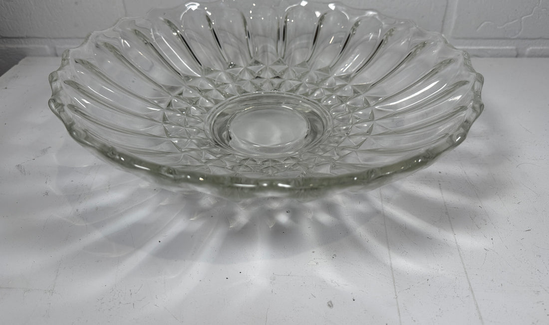 Bol sur pied vintage en verre d'Indiana motif fleur de lotus – 12,25 po transparent