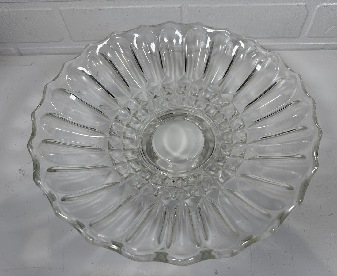 Bol sur pied vintage en verre d'Indiana motif fleur de lotus – 12,25 po transparent