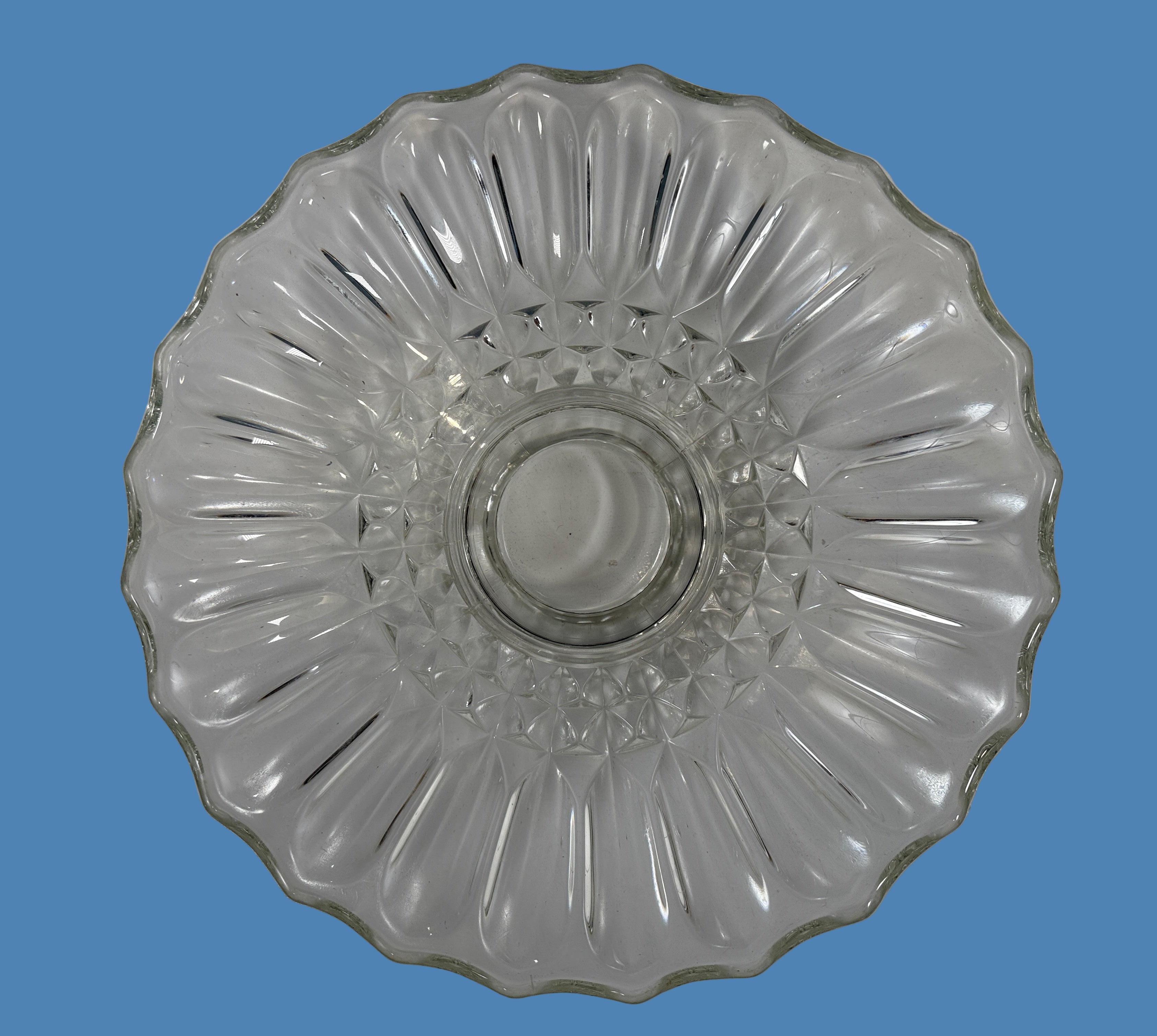 Bol sur pied vintage en verre d'Indiana motif fleur de lotus – 12,25 po transparent