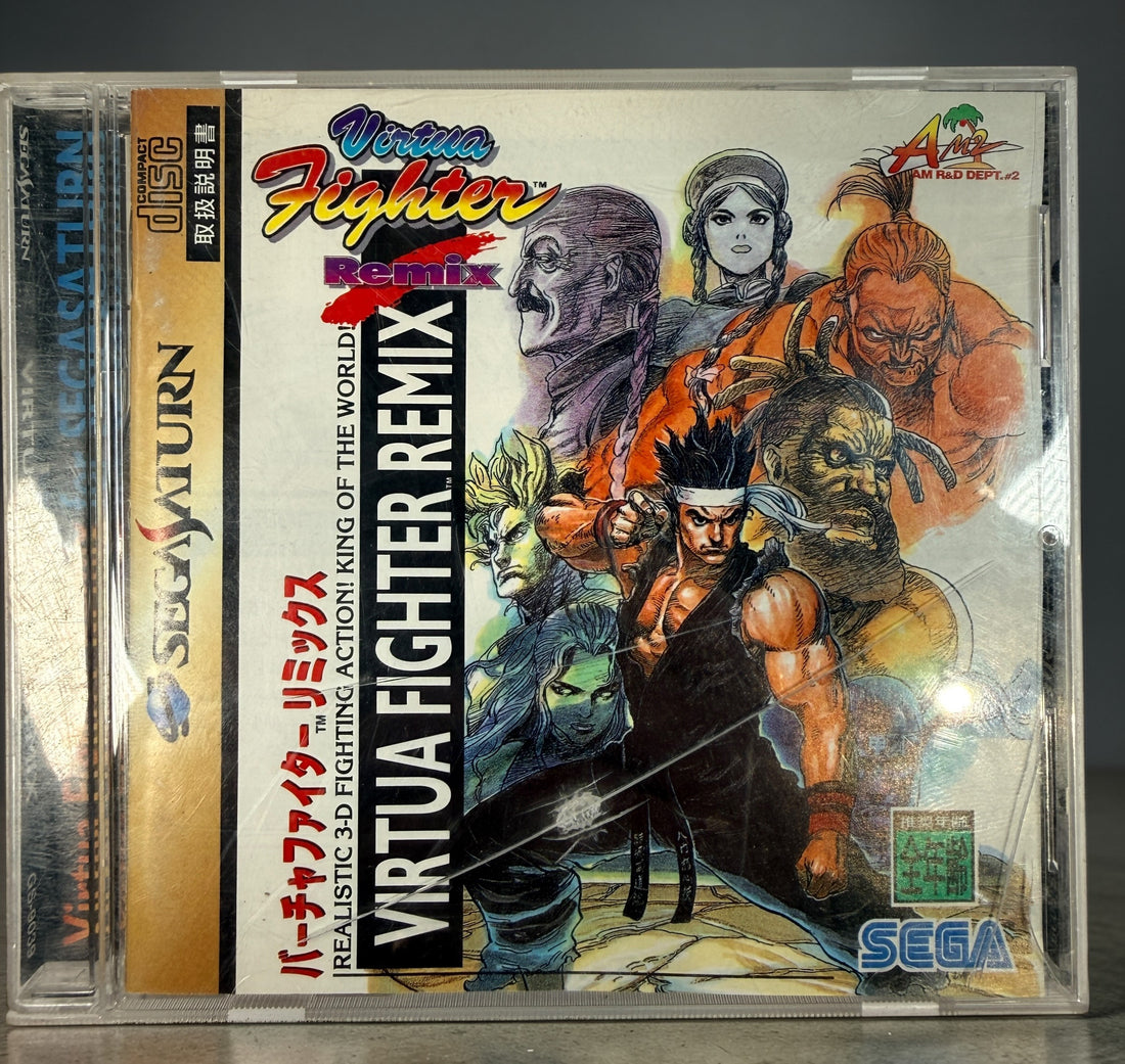 Sega Saturn Virtua Fighter Remix Japanese edition complete with obi. Classic 90s fighting game by AM2 in clean condition, ideal for collectors.
