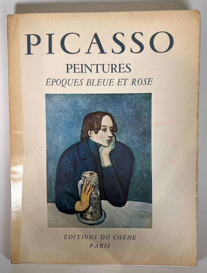 1955 Picasso art book with Blue and Rose period plates. French edition from Éditions du Chêne. Vintage decorative art book with full-page reproductions.