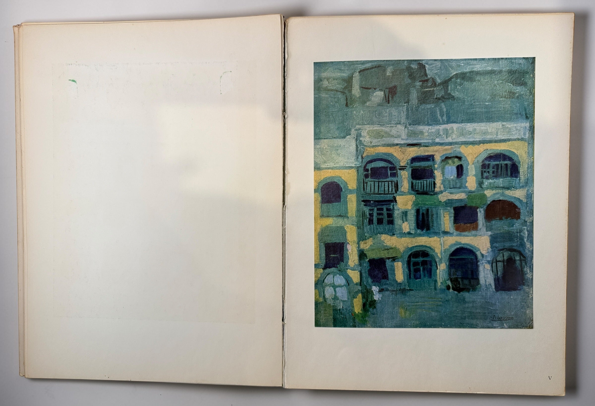 1955 Picasso art book with Blue and Rose period plates. French edition from Éditions du Chêne. Vintage decorative art book with full-page reproductions.