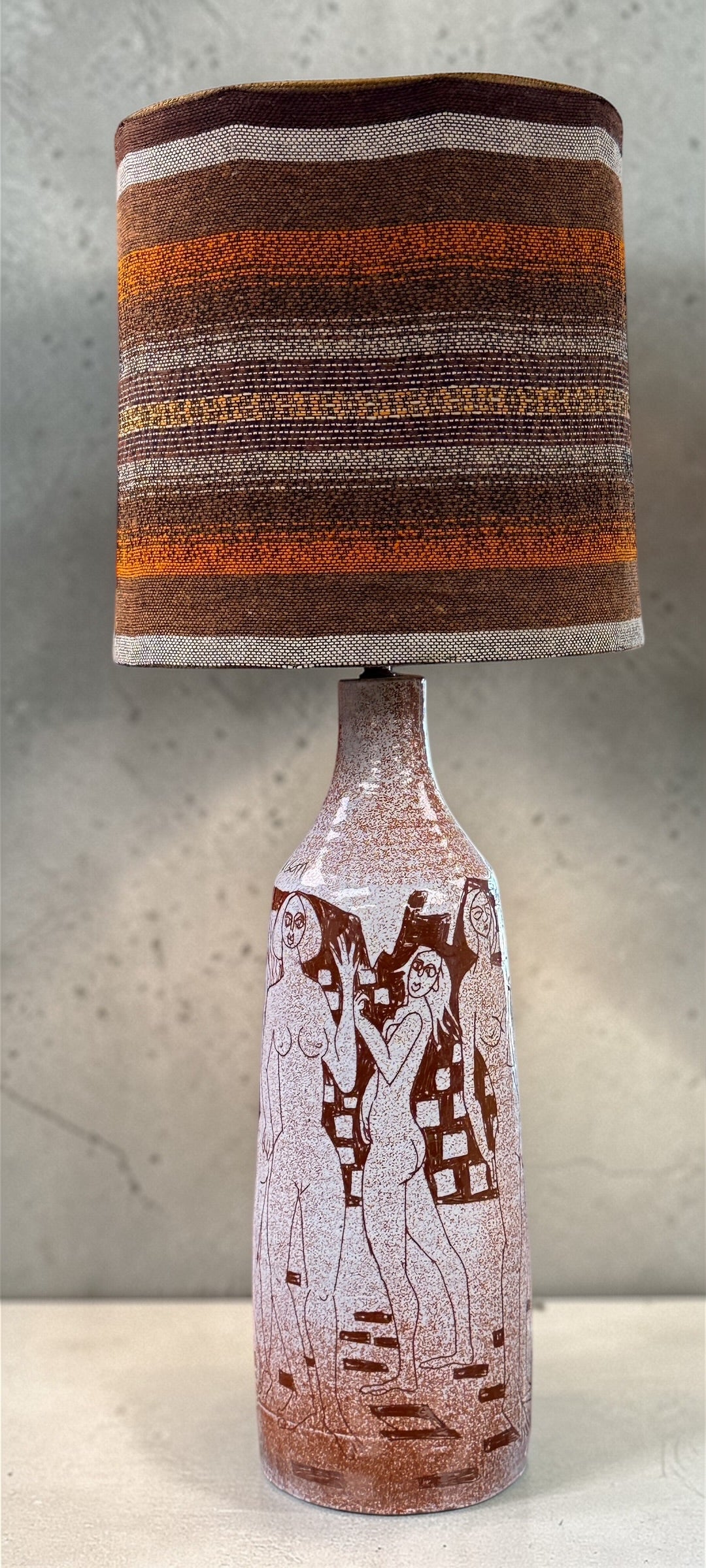 Charles Sucsan mid century ceramic lamp with figural nude design. Signed studio pottery piece, collectible modernist decor. Local pickup Montreal only.