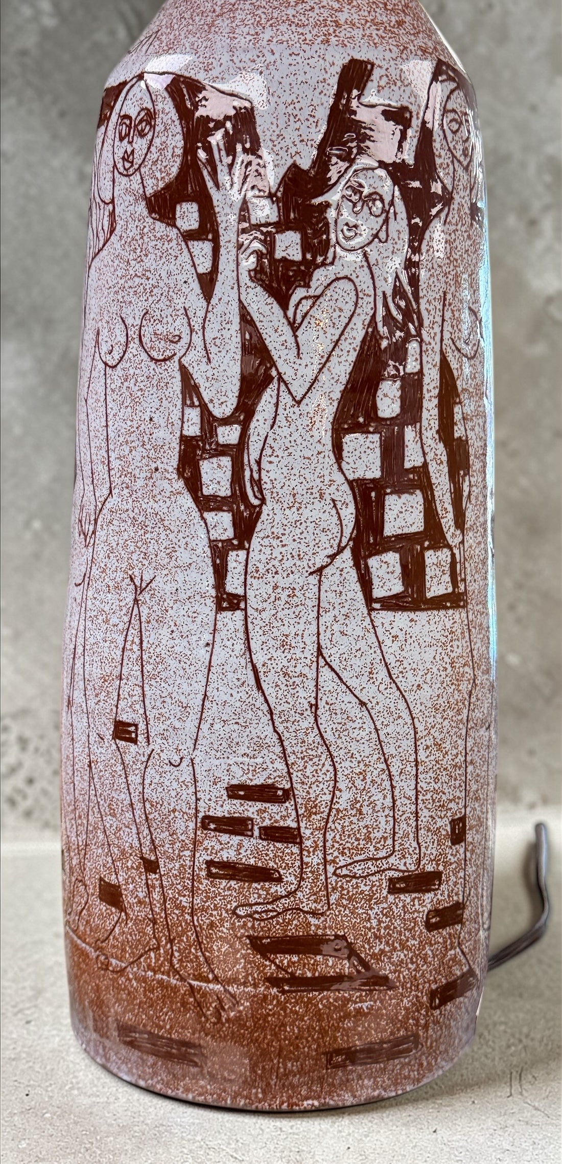 Charles Sucsan mid century ceramic lamp with figural nude design. Signed studio pottery piece, collectible modernist decor. Local pickup Montreal only.