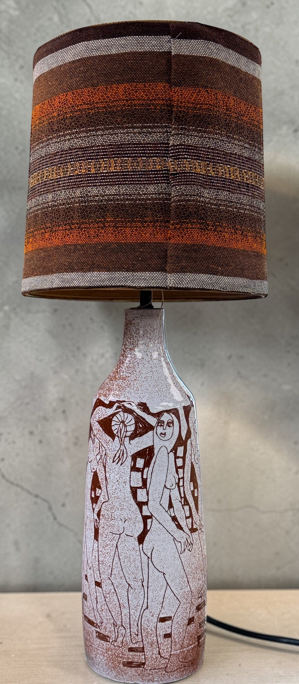 Charles Sucsan mid century ceramic lamp with figural nude design. Signed studio pottery piece, collectible modernist decor. Local pickup Montreal only.