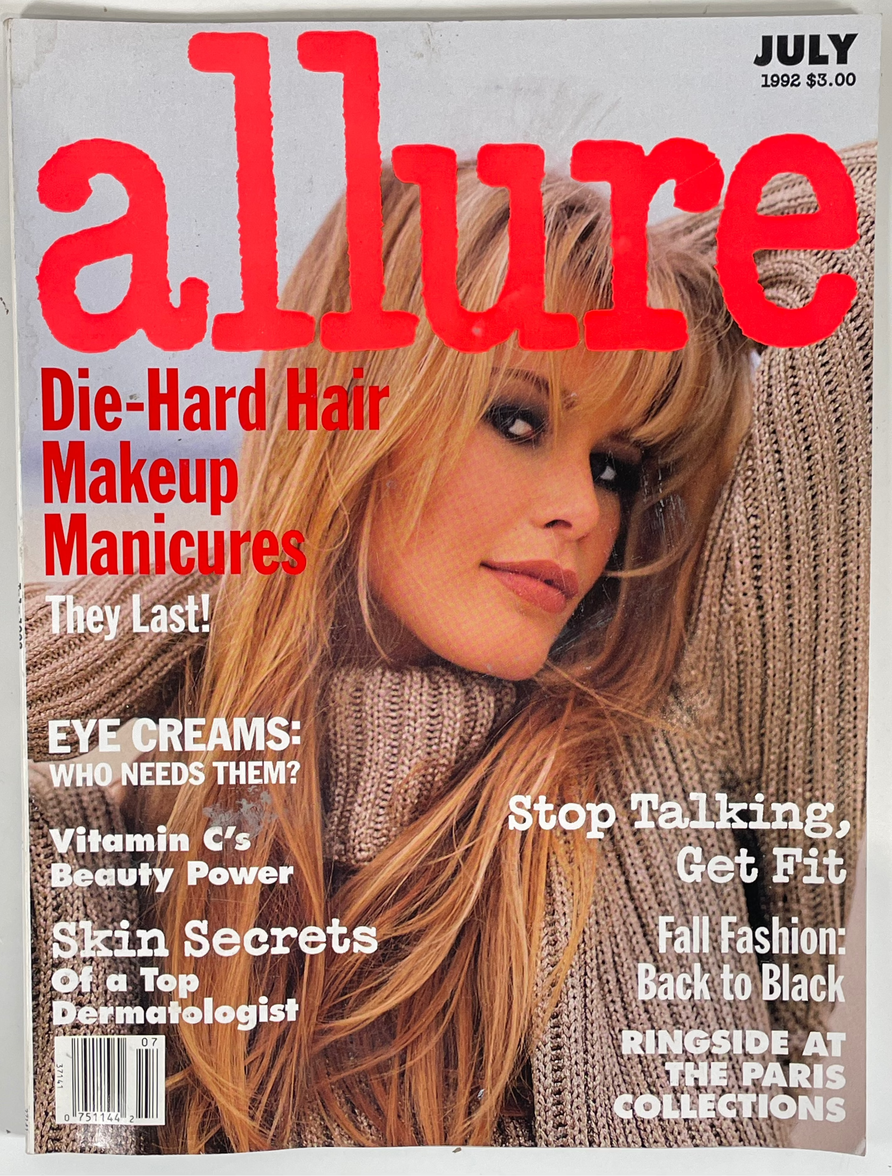 Vintage Allure Magazine, July 1992 ,  Claudia Schiffer 90s Fashion Collectible.