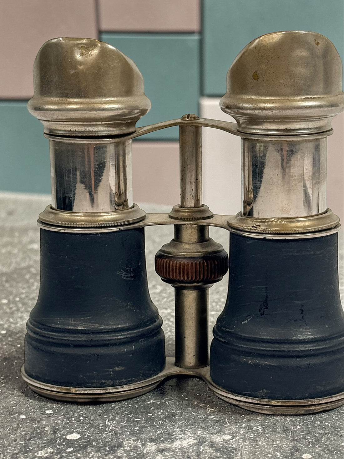 Antique Chevalier Paris opera glasses in brass and leather. 19th century French binoculars with patina, collectible decorative piece, vintage optics.