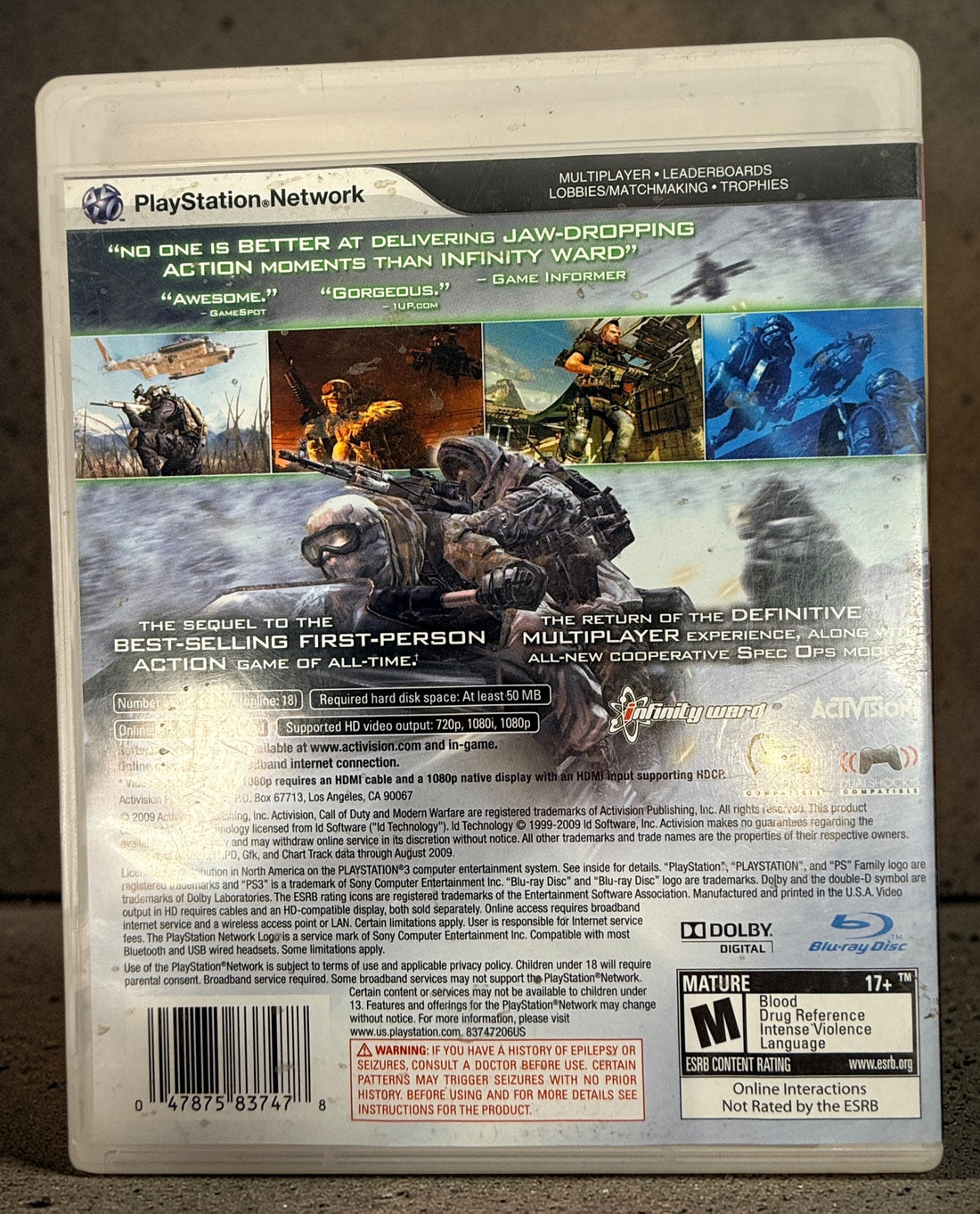 Call of Duty Modern Warfare 2 PS3 complete with case manual and tested disc. Classic FPS title from Infinity Ward in very good condition.