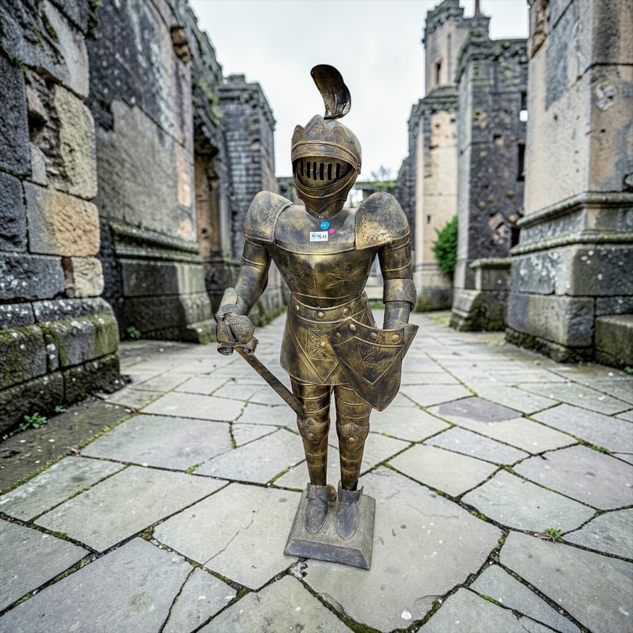 Statue d'armure de chevalier de style vintage, figurine de décoration médiévale, finition bronze.
