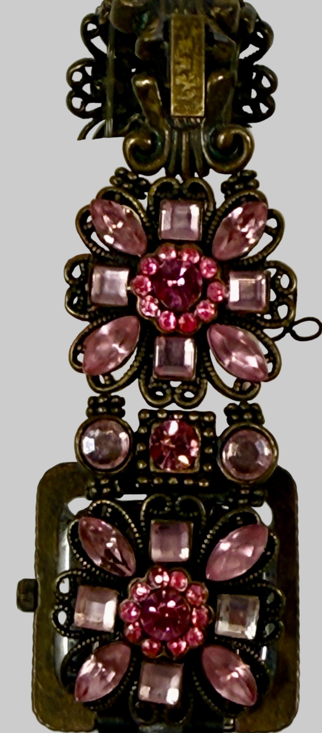 Vintage Jeweled Quartz Watch – Pink Rhinestone Floral Bracelet