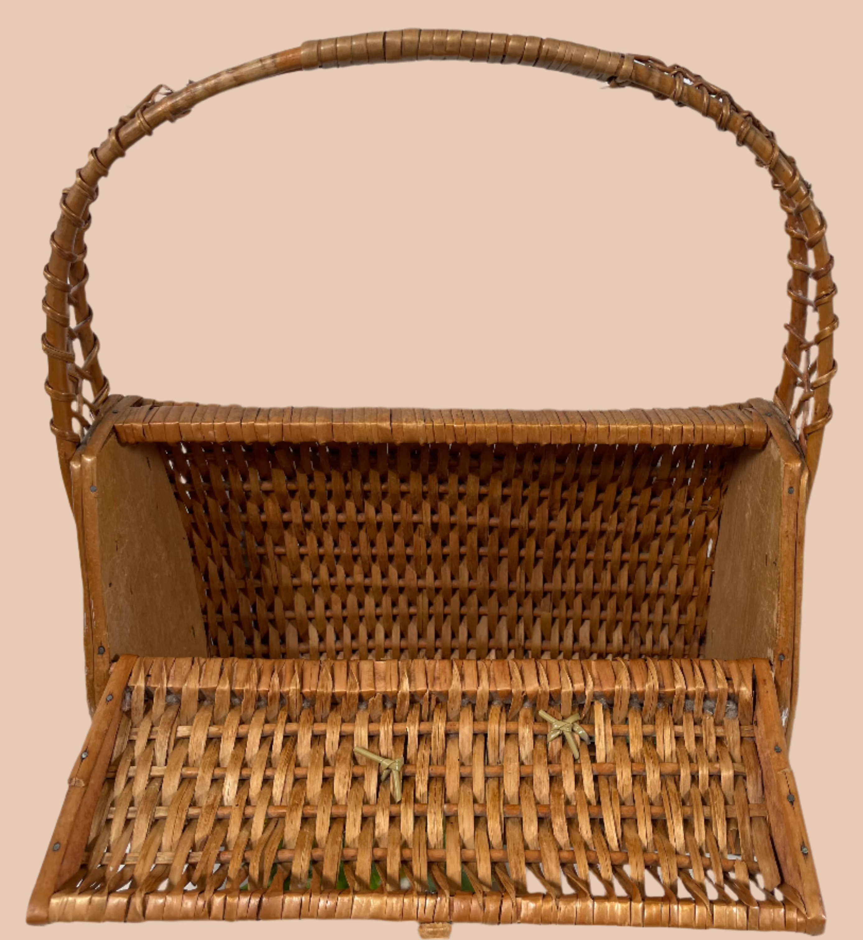Collectible Wicker Basket Purse With Plastic Flowers Vintage 1970