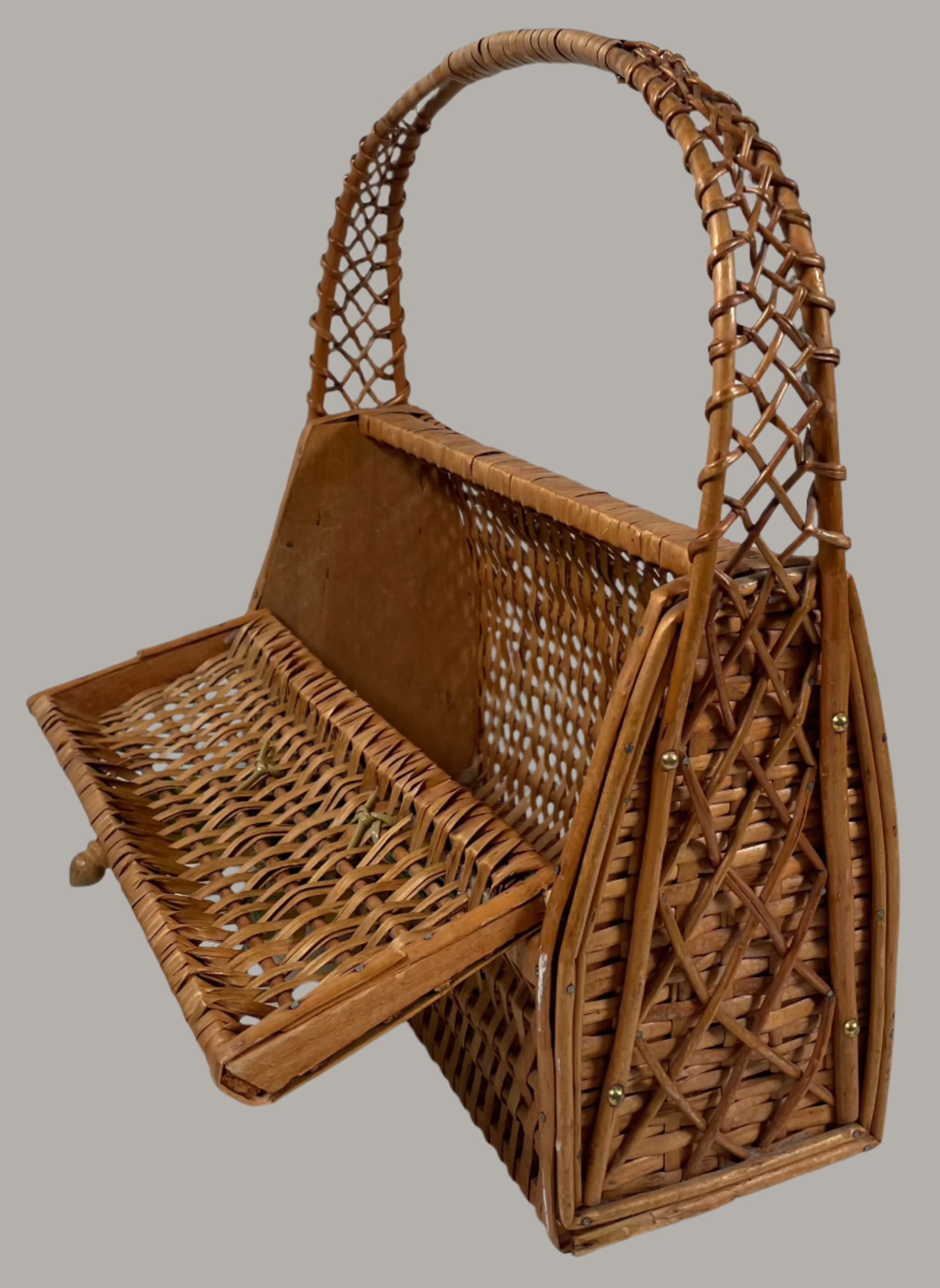 Collectible Wicker Basket Purse With Plastic Flowers Vintage 1970