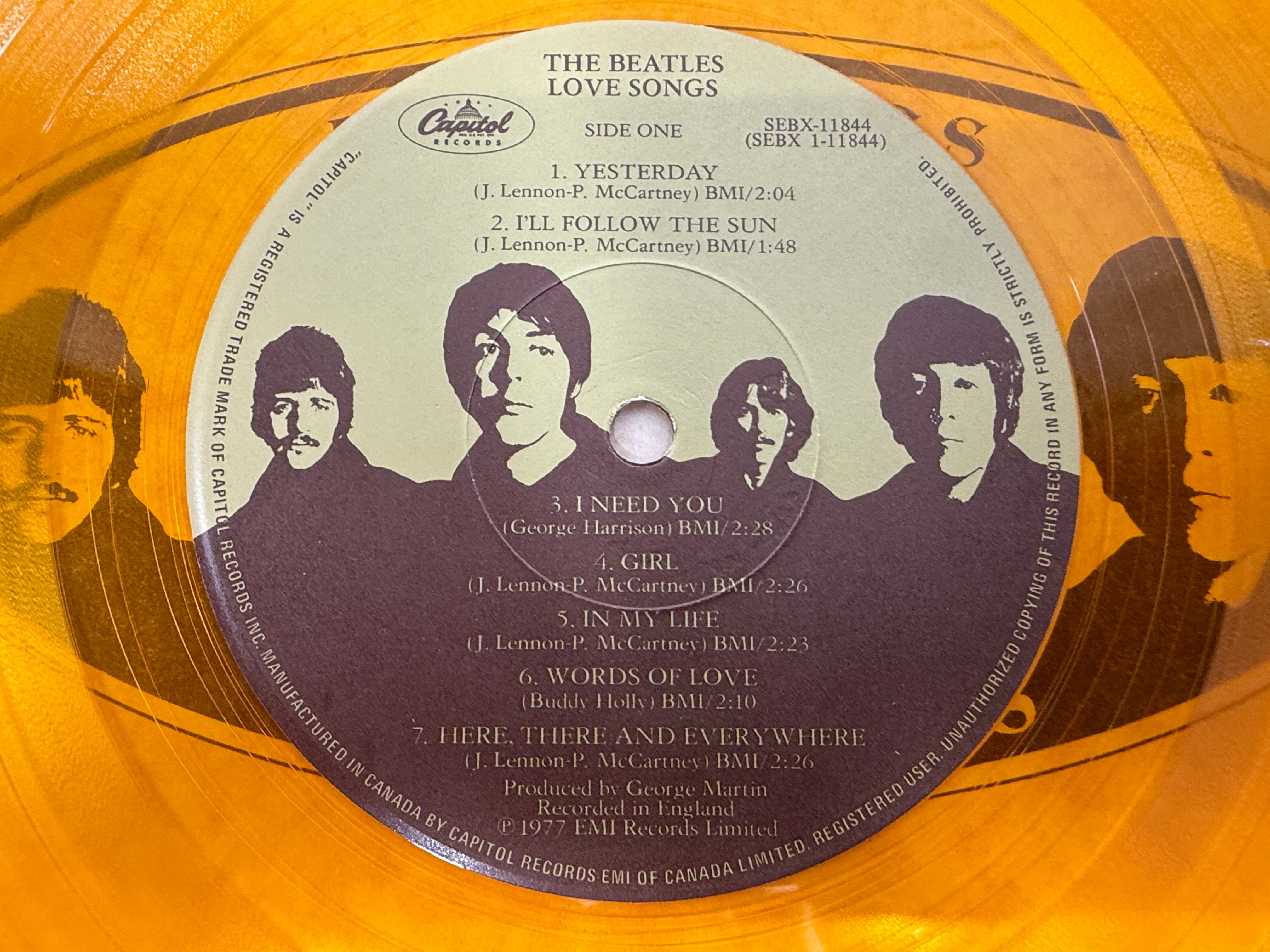 Beatles – Love Songs 1977 Amber Vinyl, Canada SEBX-11844, ALBUM VG+, Cover: G