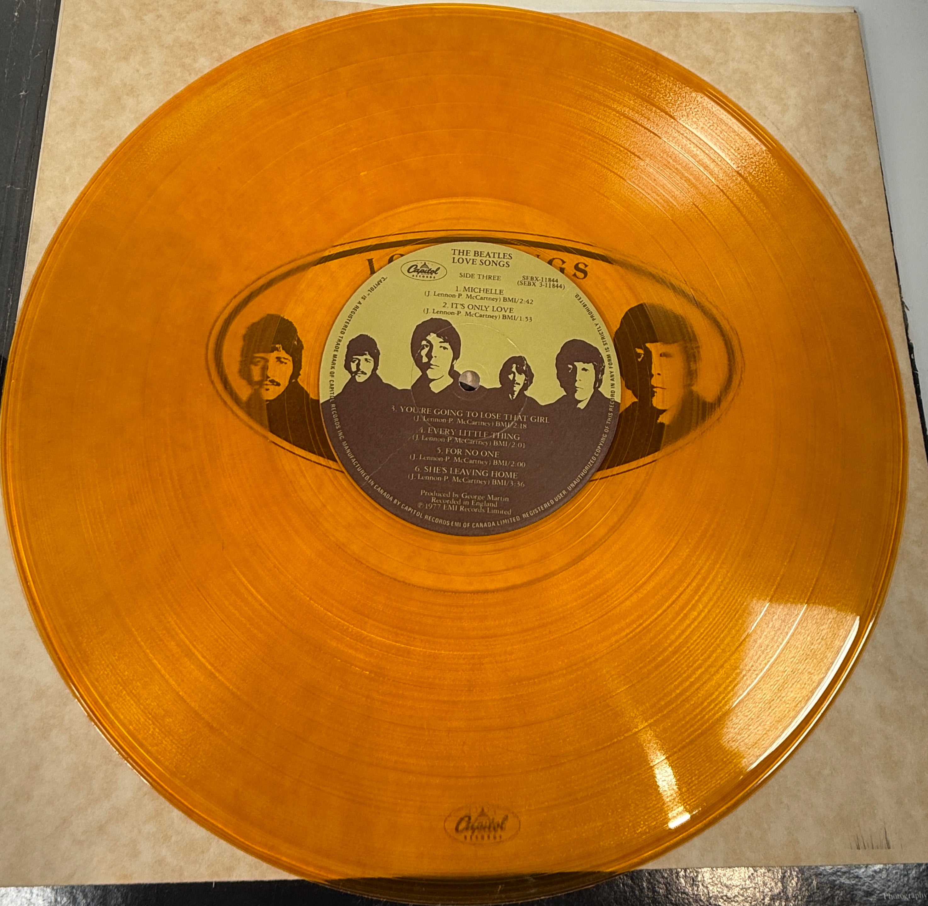 Beatles – Love Songs 1977 Amber Vinyl, Canada SEBX-11844, ALBUM VG+, Cover: G