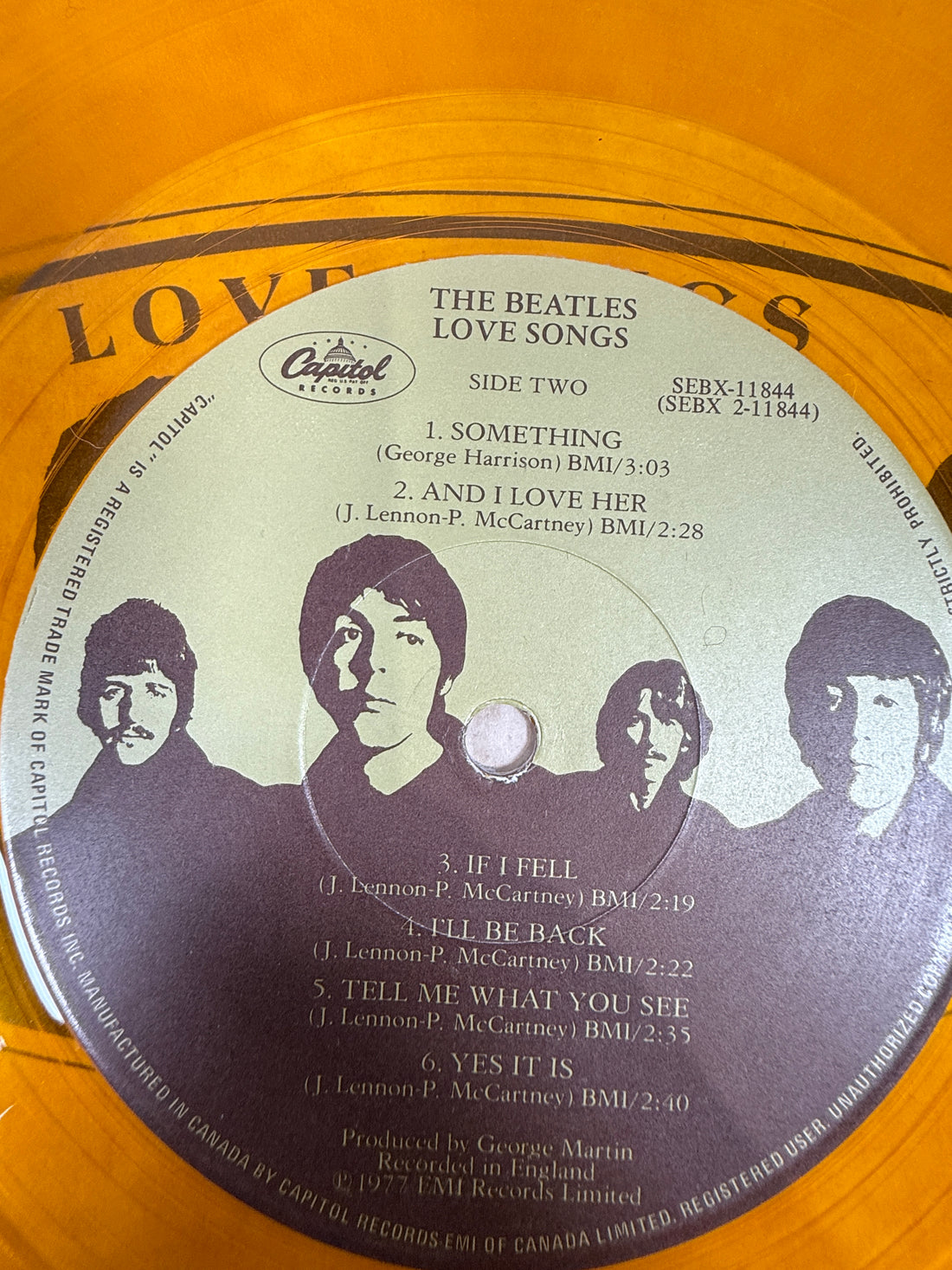 Beatles – Love Songs 1977 Amber Vinyl, Canada SEBX-11844, ALBUM VG+, Cover: G