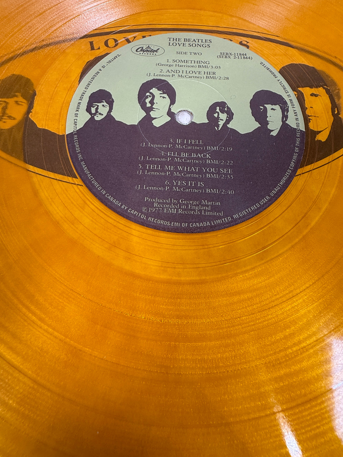 Beatles – Love Songs 1977 Amber Vinyl, Canada SEBX-11844, ALBUM VG+, Cover: G