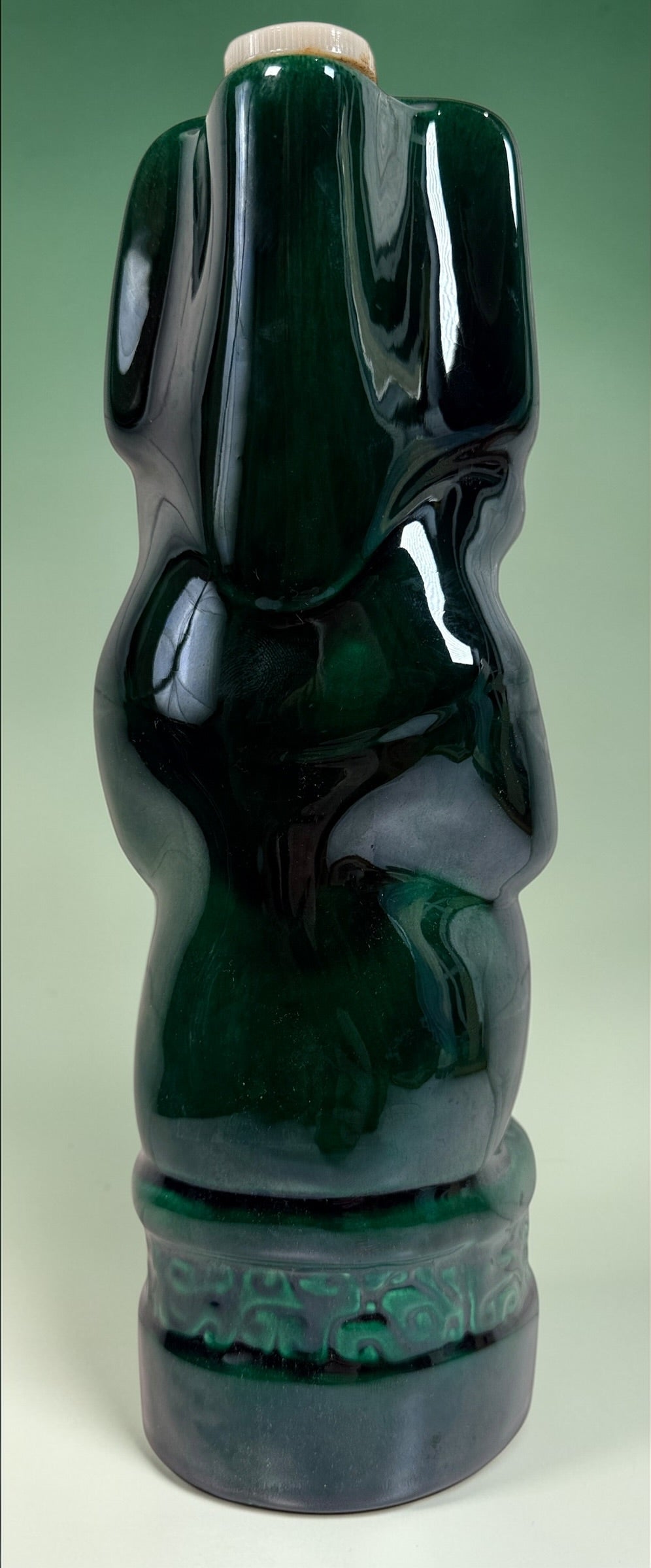 Vintage Kahlua Mexican ceramic figure by LUXO in emerald green glaze. Large Aztec style bar display statue, bold decorative collectible in very good condition.