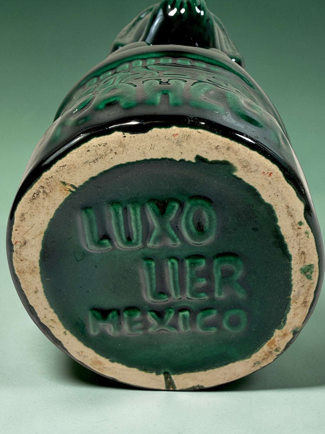 Figurine aztèque vintage Kahlua LUXO en céramique mexicaine, vert émeraude